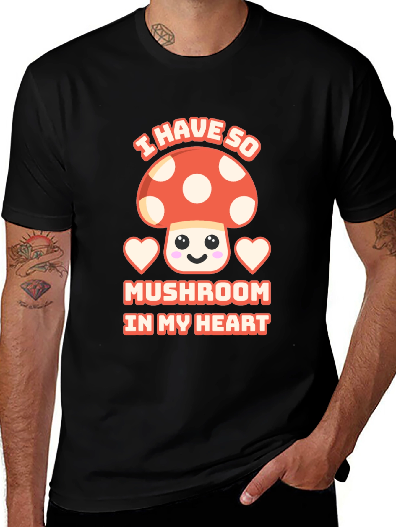 Black Mushroom Heart T-Shirt Cute Kawaii Tee main image