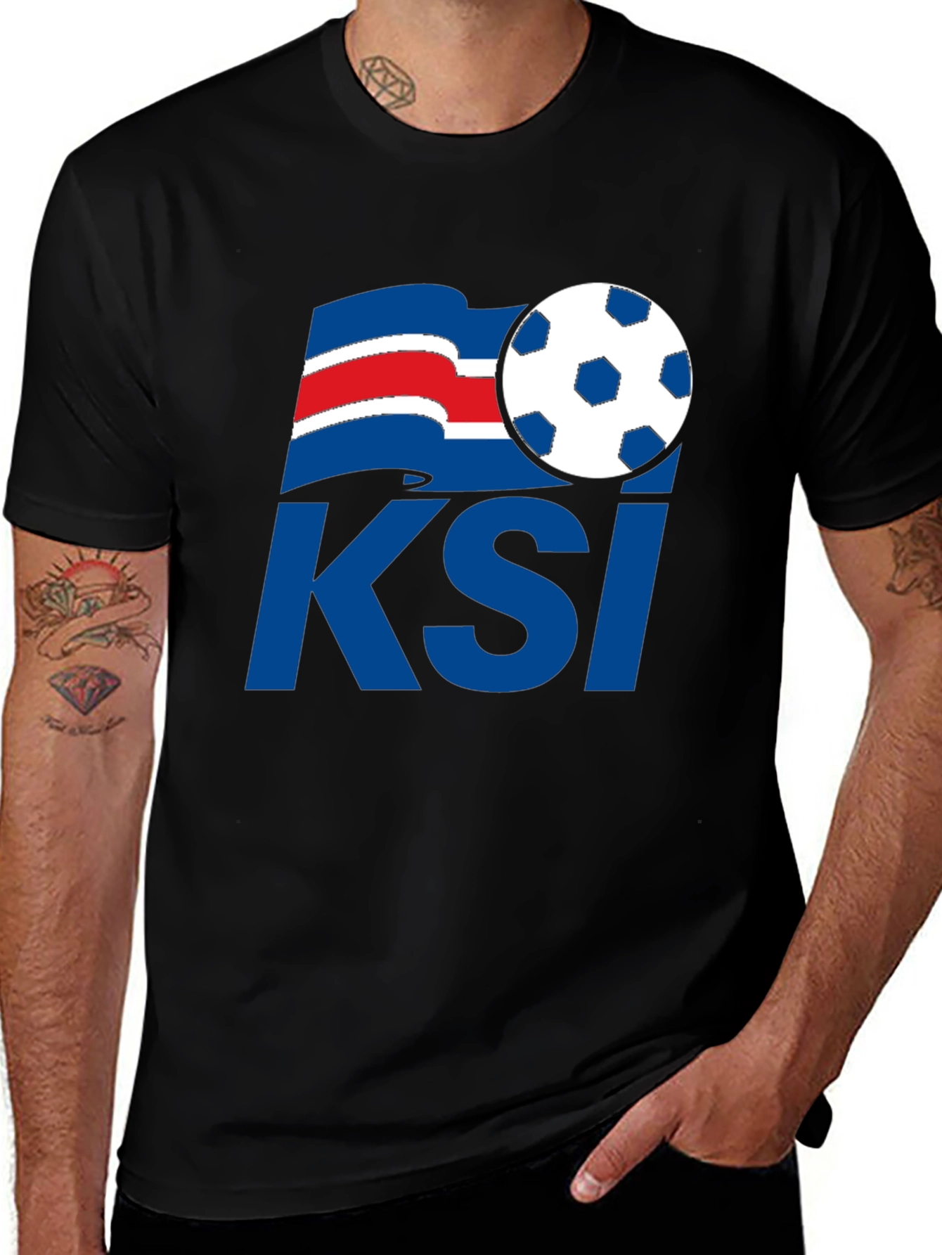 Black Iceland Soccer KSI T-Shirt - Black, Graphic Print main image