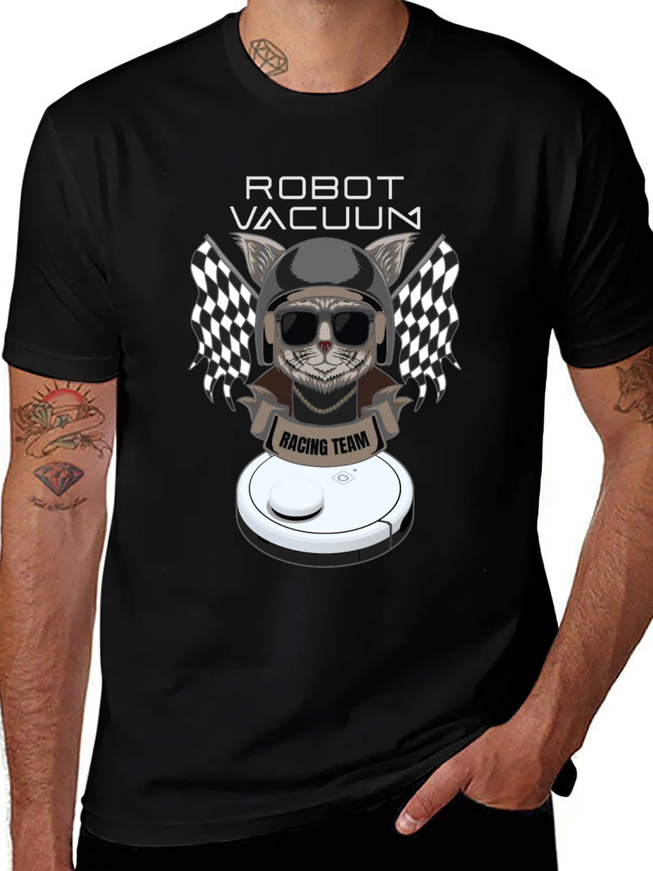 Variant 5 of Robot Vacuum Racing Team Cat T-Shirt