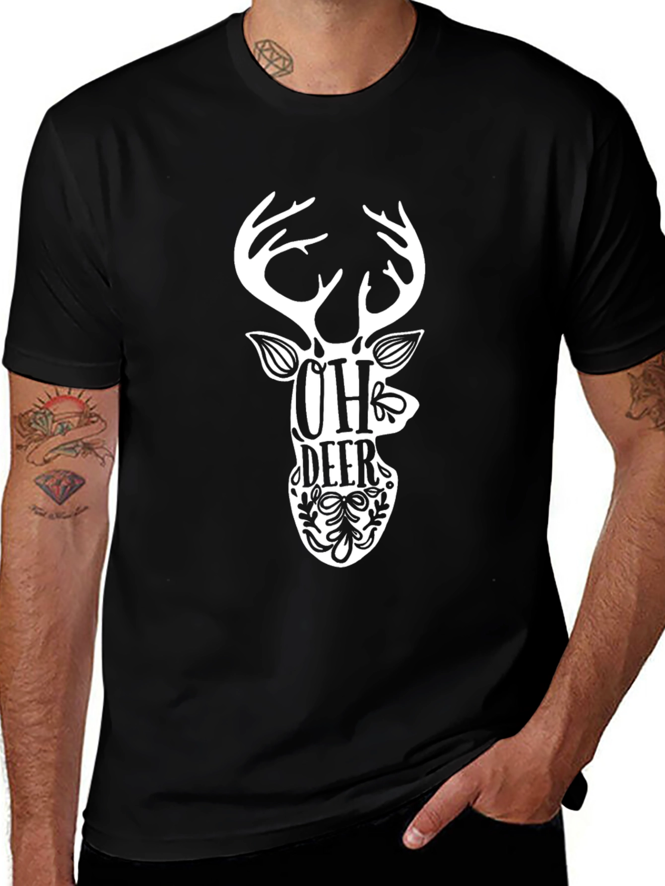 Oh Deer Graphic Tee - Black Cotton T-Shirt