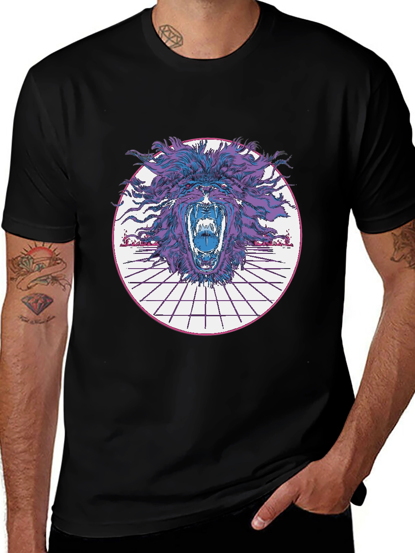 Variant 14 of Retro Lion Graphic Tee - Black T-Shirt