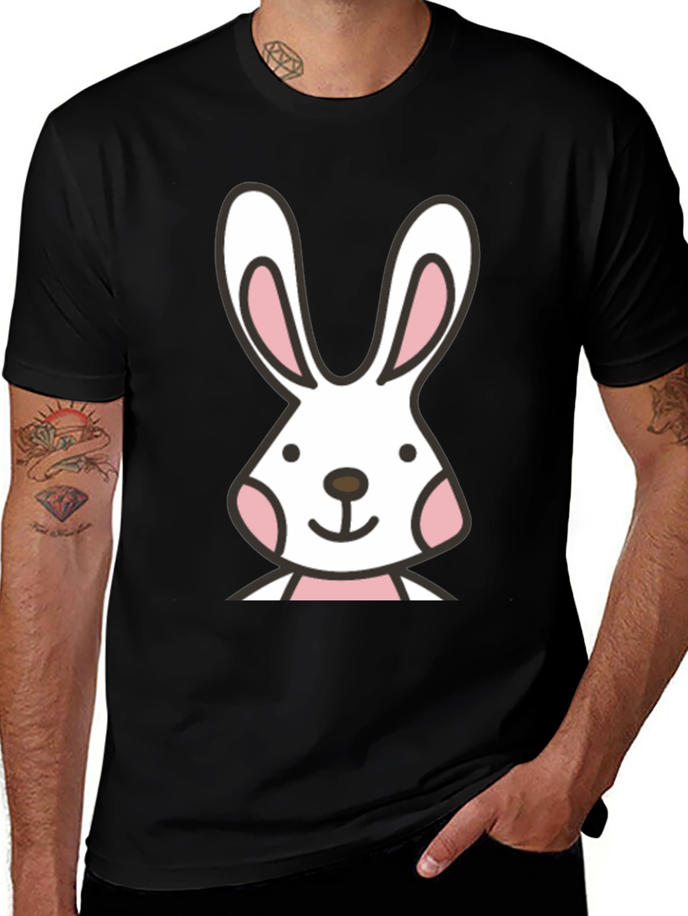 Variant 26 of Bunny Graphic Black T-Shirt - Soft Cotton Casual Tee