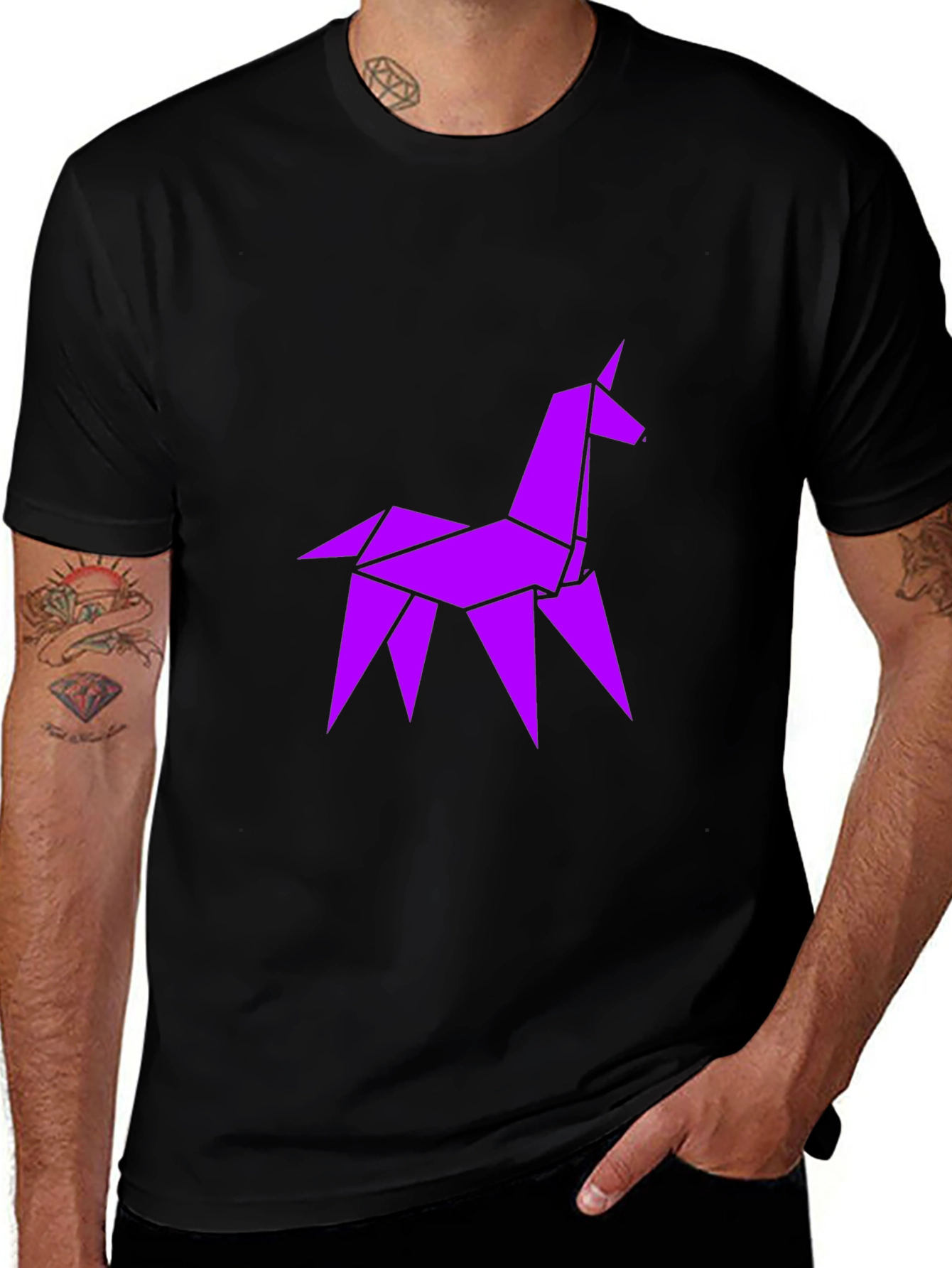 Origami Unicorn Graphic Tee - Black Cotton T-Shirt