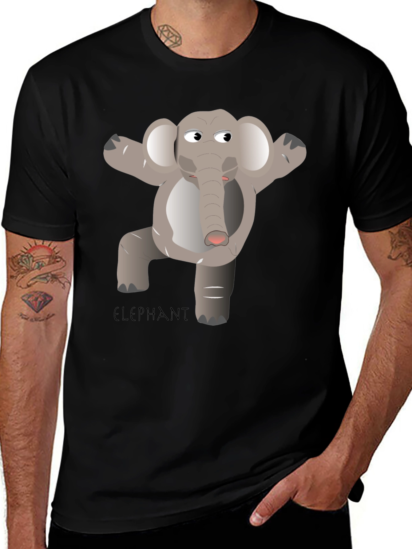 Variant 6 of Elephant Cartoon T-Shirt - Black