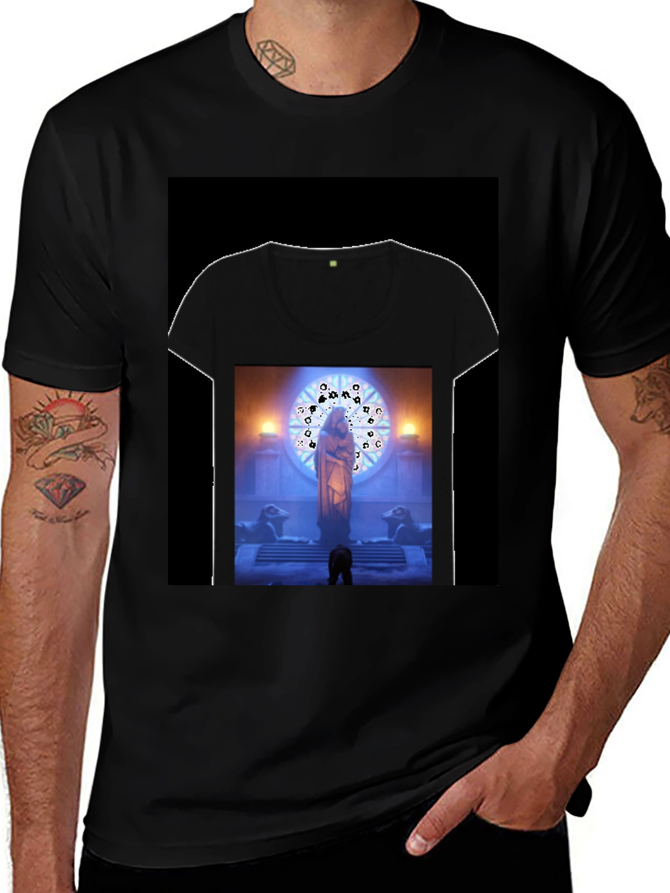 Variant 25 of Mystical Statue Graphic Black T-Shirt