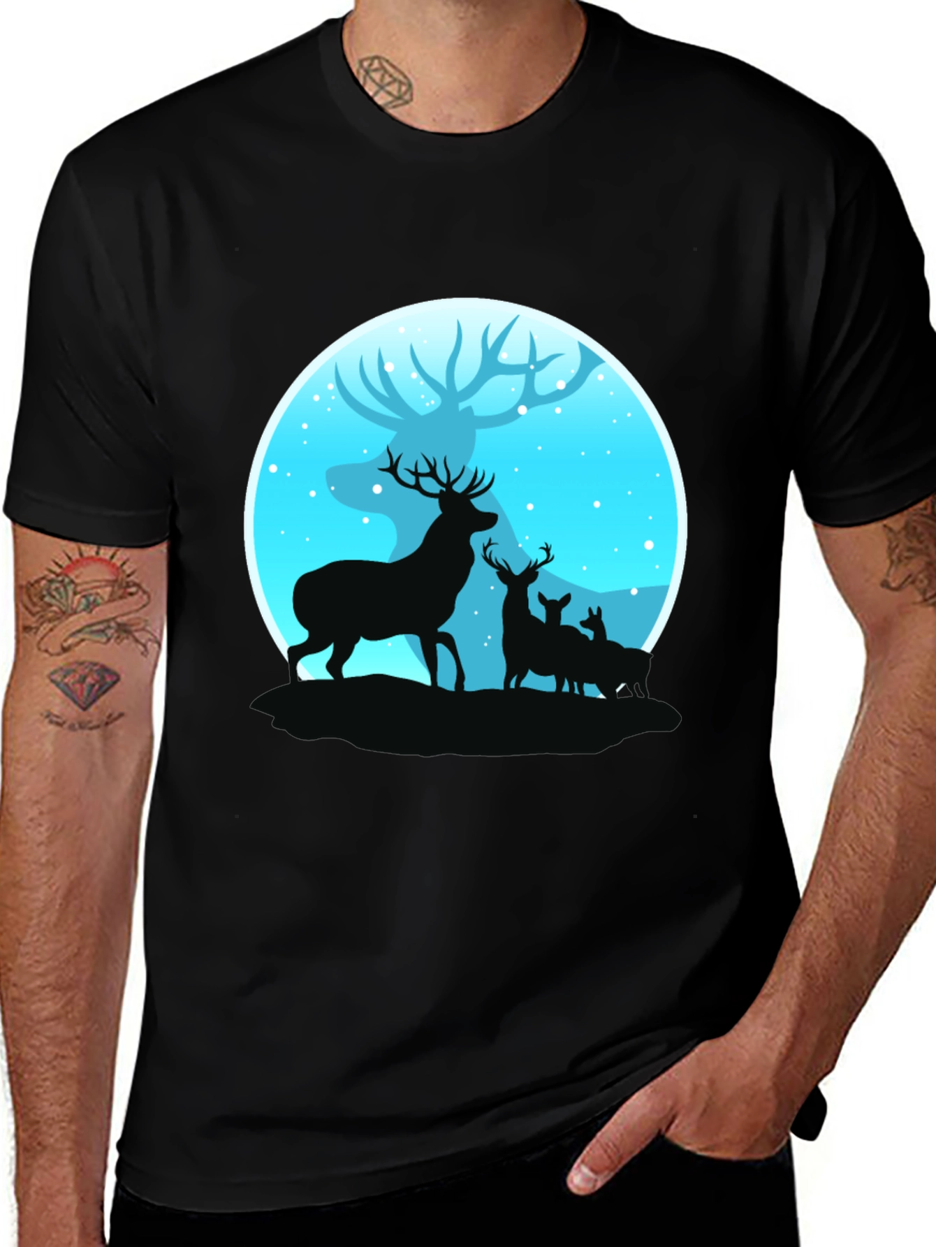 Variant 7 of Deer Silhouette Graphic Print Black T-Shirt