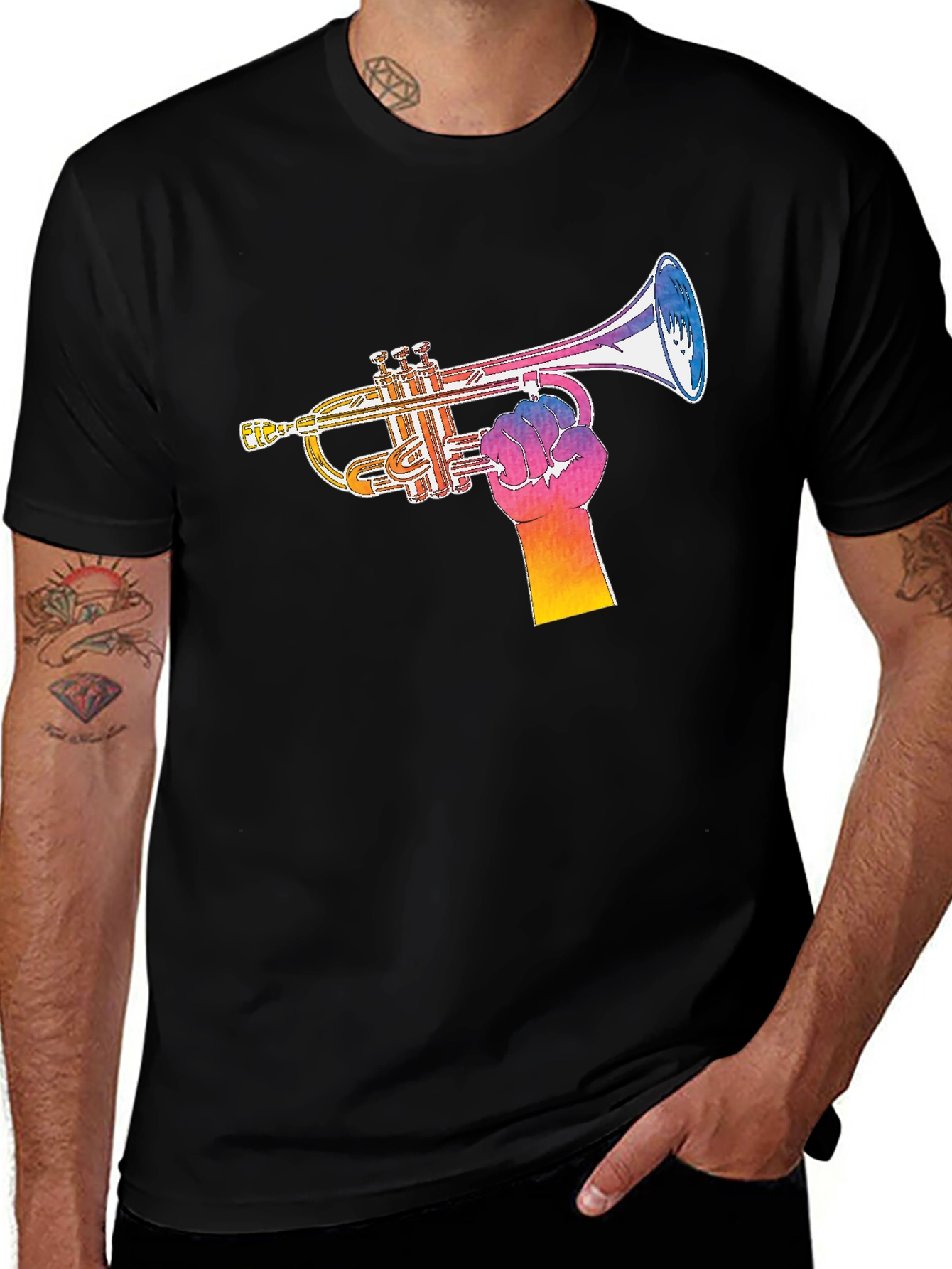 Variant 5 of Colorful Trumpet Graphic Tee - Black