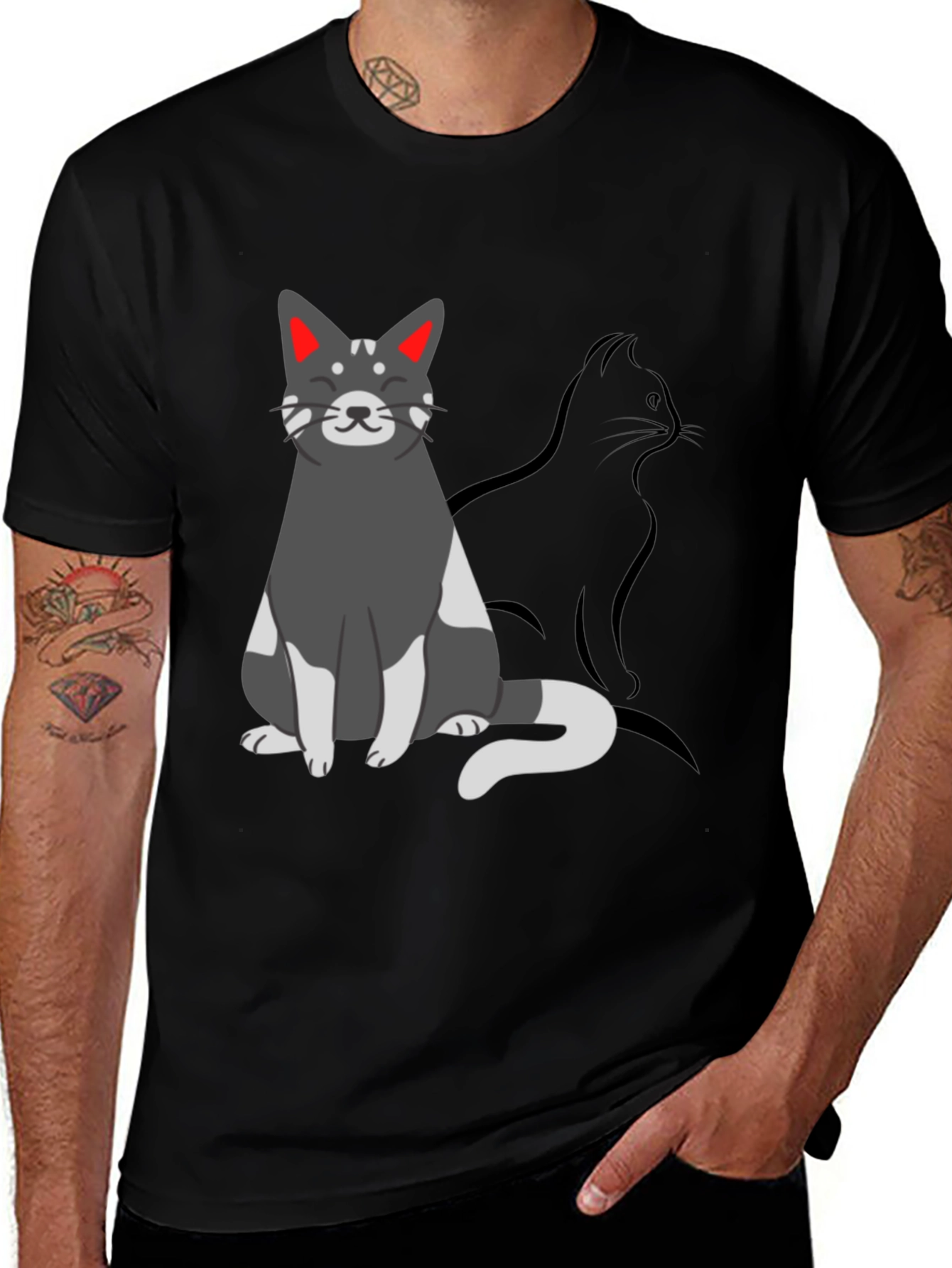 Variant 12 of Cool Cat Graphic Tee - Black Cotton Comfort
