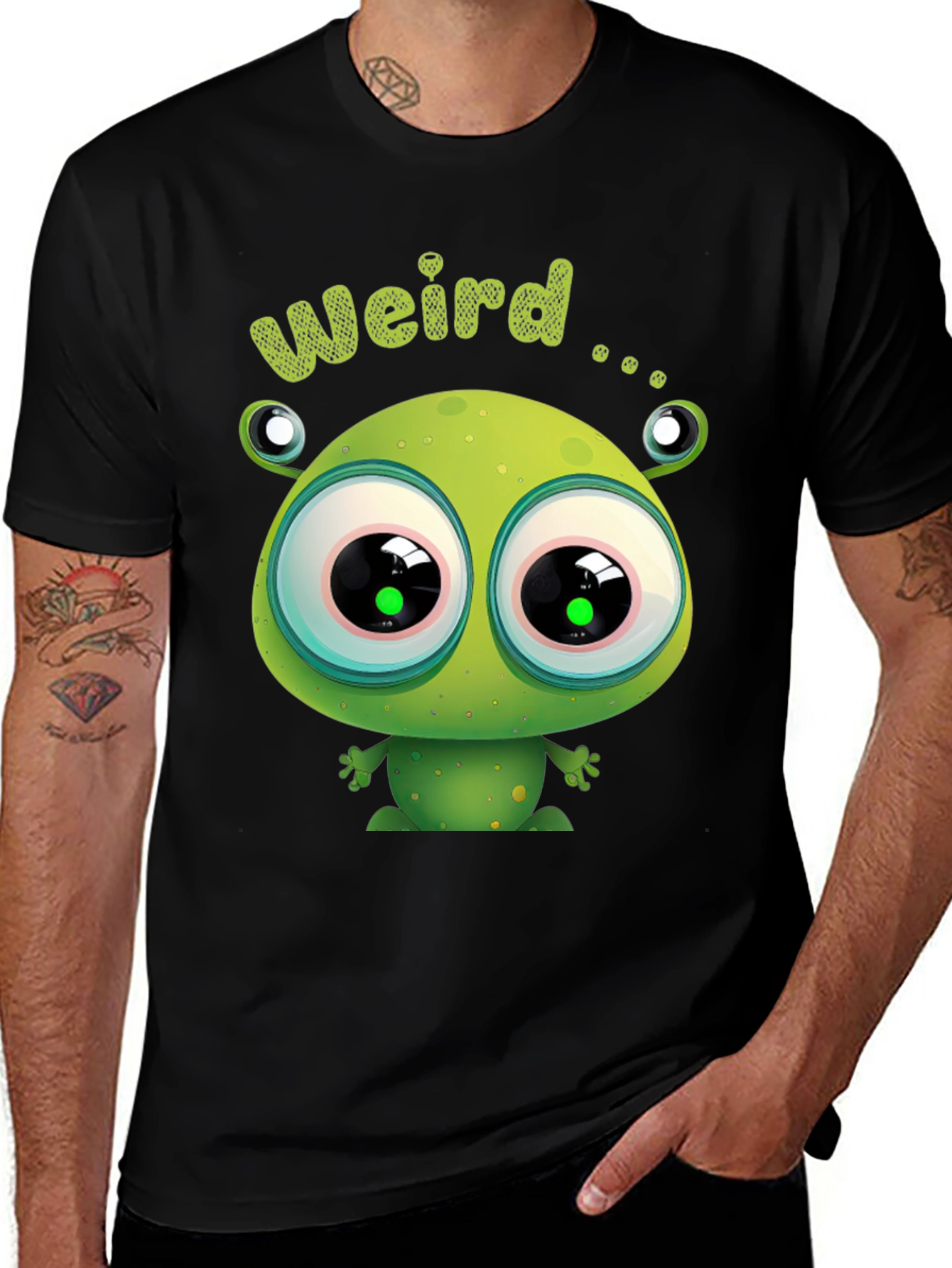 Variant 26 of Weird Alien Cartoon Black T-Shirt