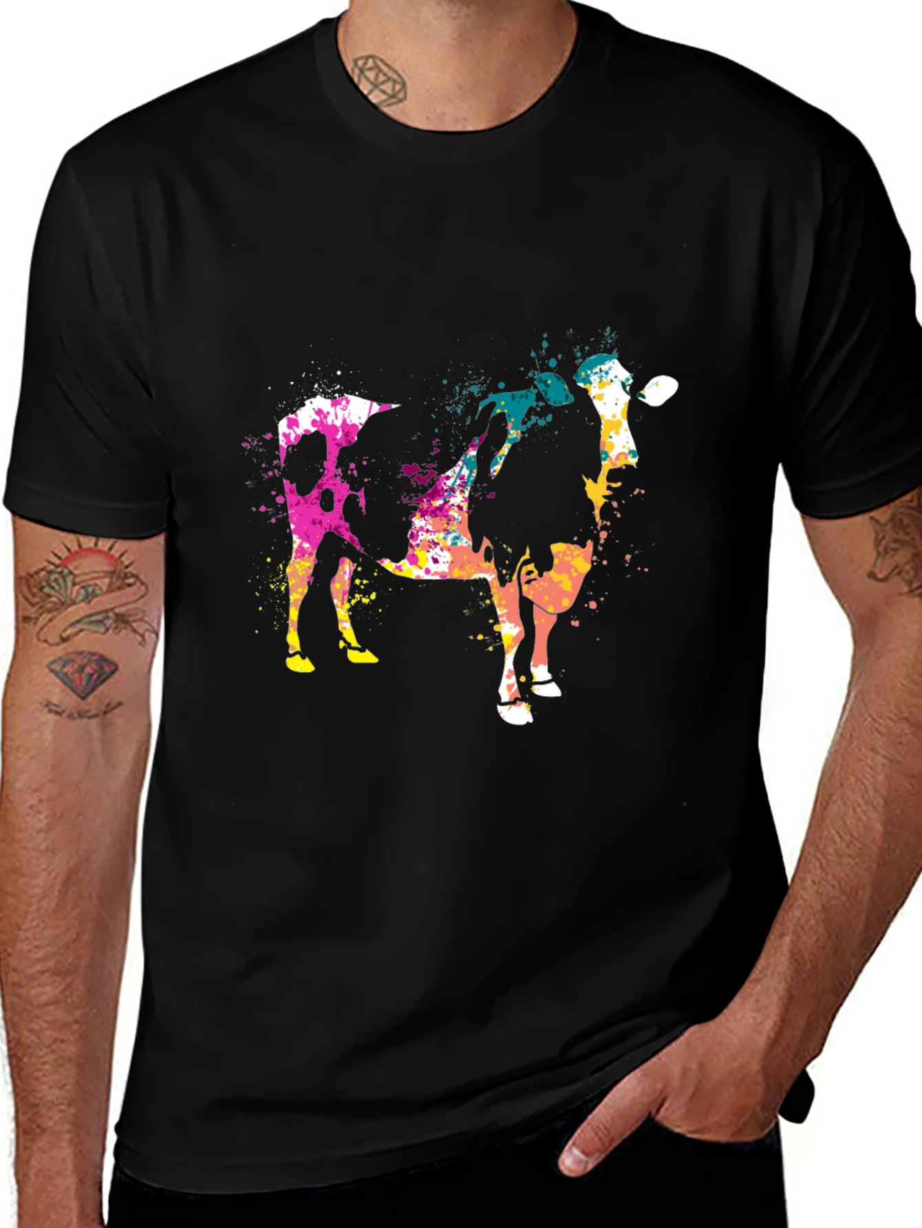Variant 21 of Abstract Cow Print Black Cotton T-Shirt