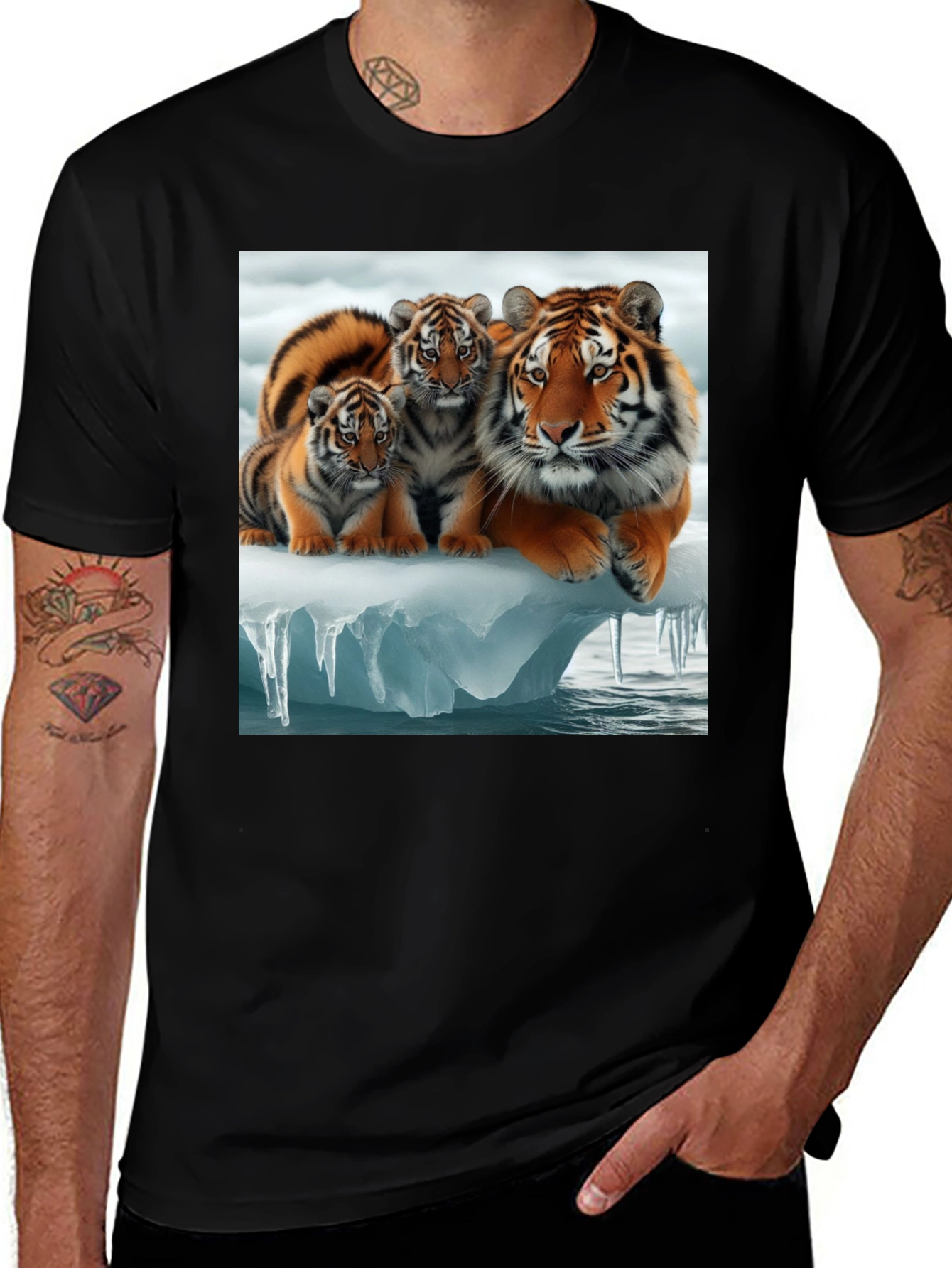 Variant 9 of Tiger Family Graphic Tee - Black Cotton T-Shirt