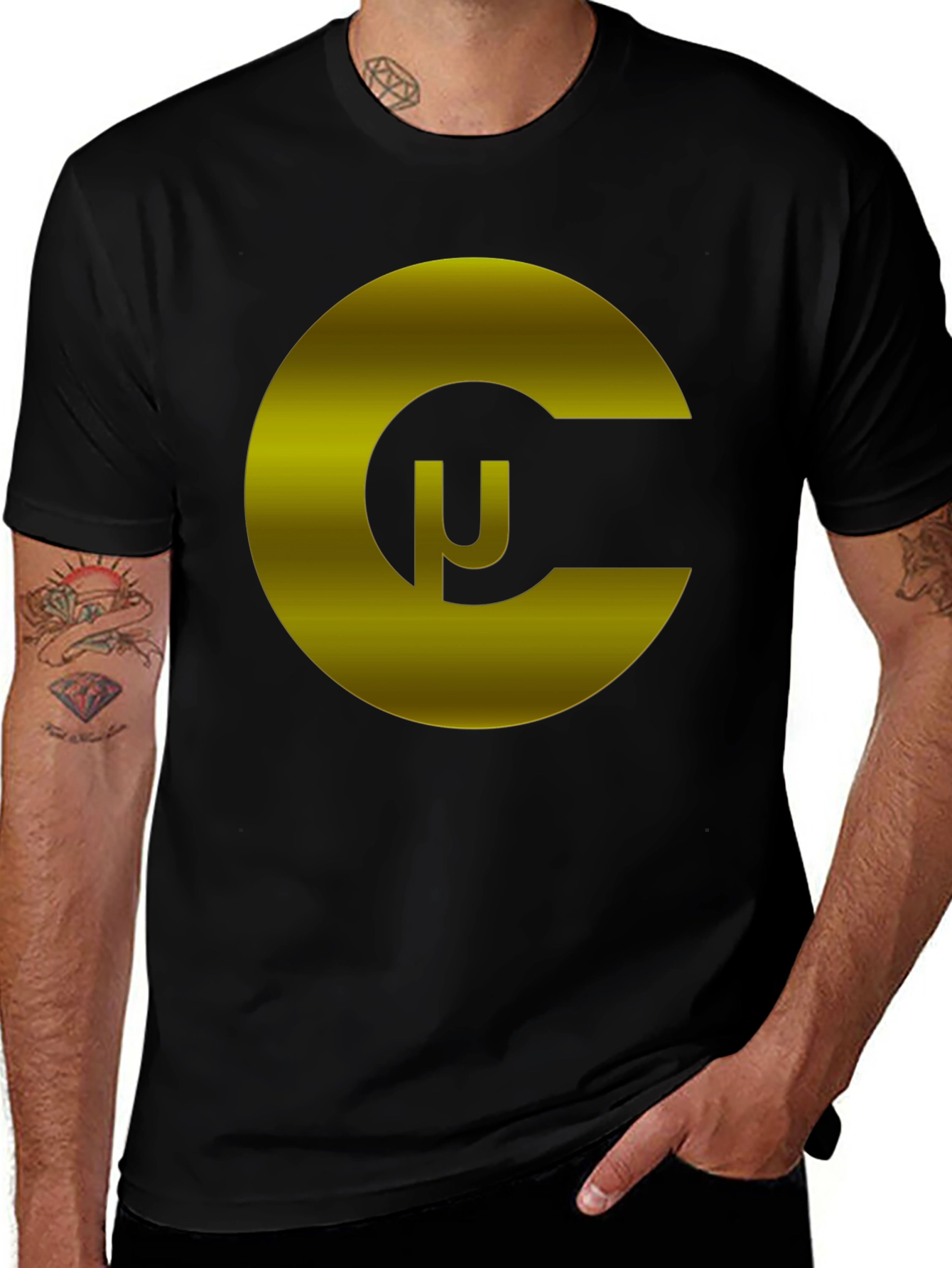 Variant 27 of Black T-Shirt with Gold Geometric C Logo