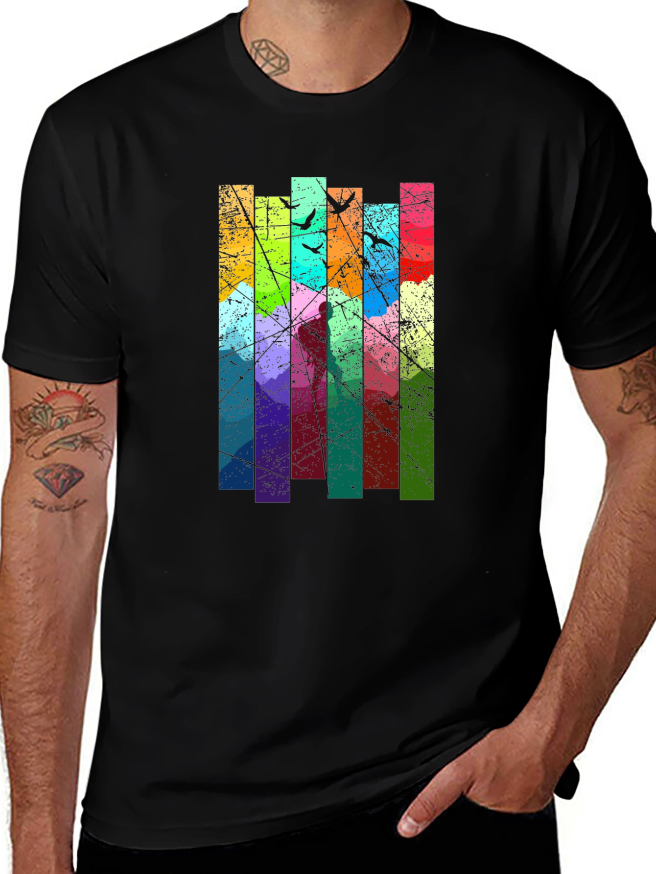 Variant 16 of Abstract Art Birds on a Wire Graphic T-Shirt