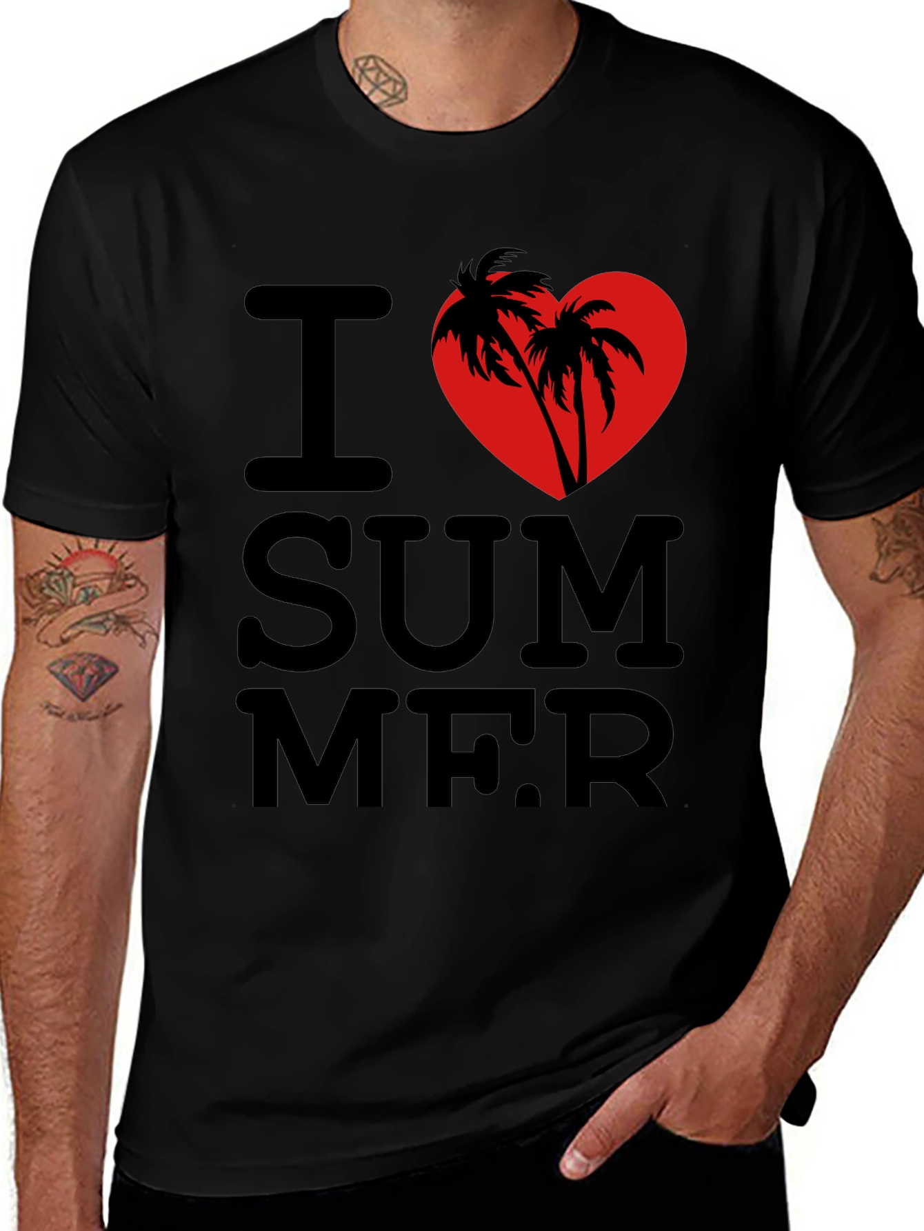 Variant 2 of I Love Summer T-Shirt - Palm Tree Heart Design