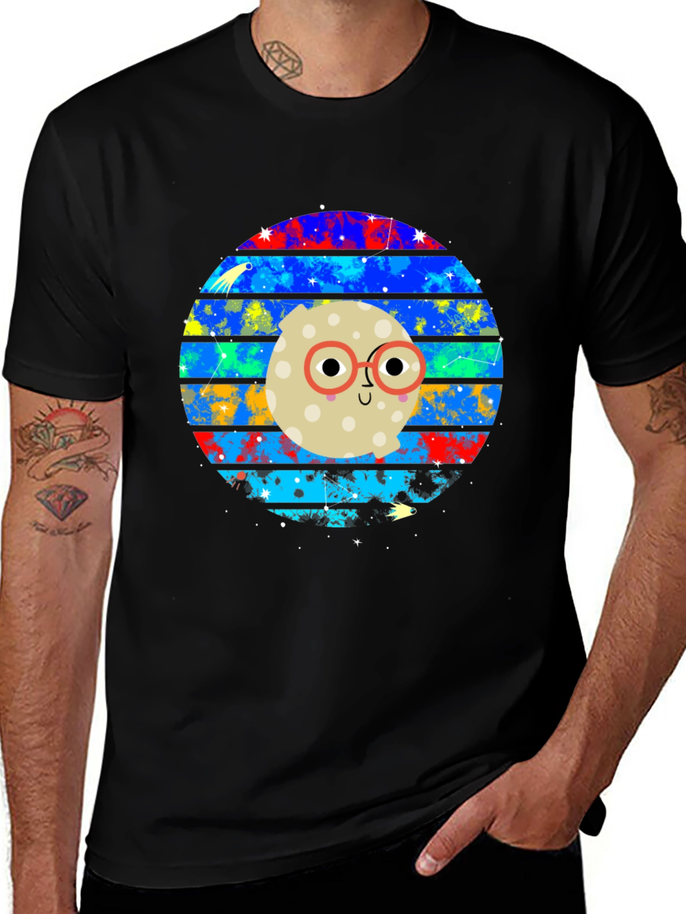Variant 26 of Cosmic Moon Face T-Shirt - Black