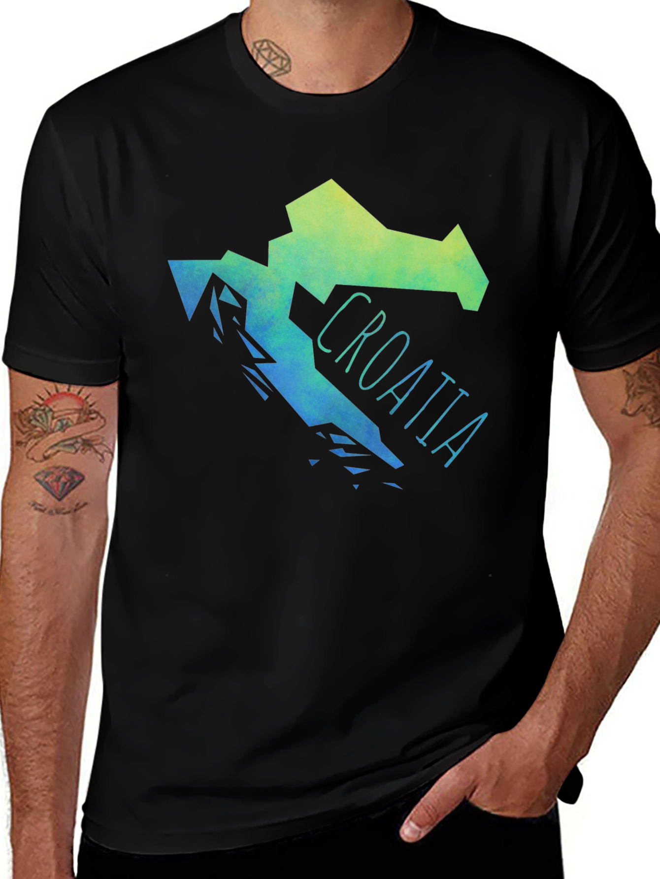 Croatia Map Graphic Print Men's Black T-Shirt