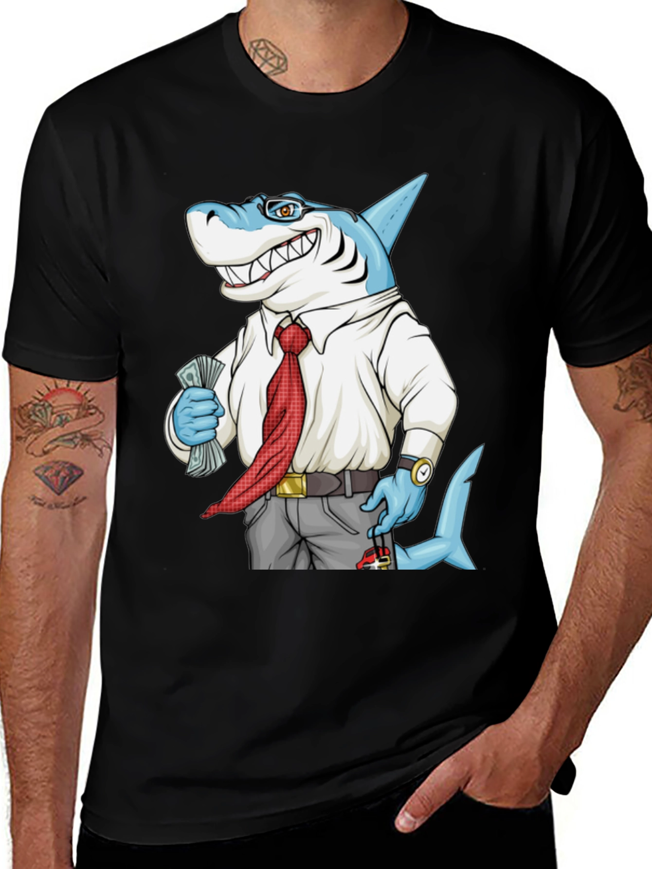 Variant 18 of Cartoon Shark Graphic Tee - Funny Business Shark T-Shirt