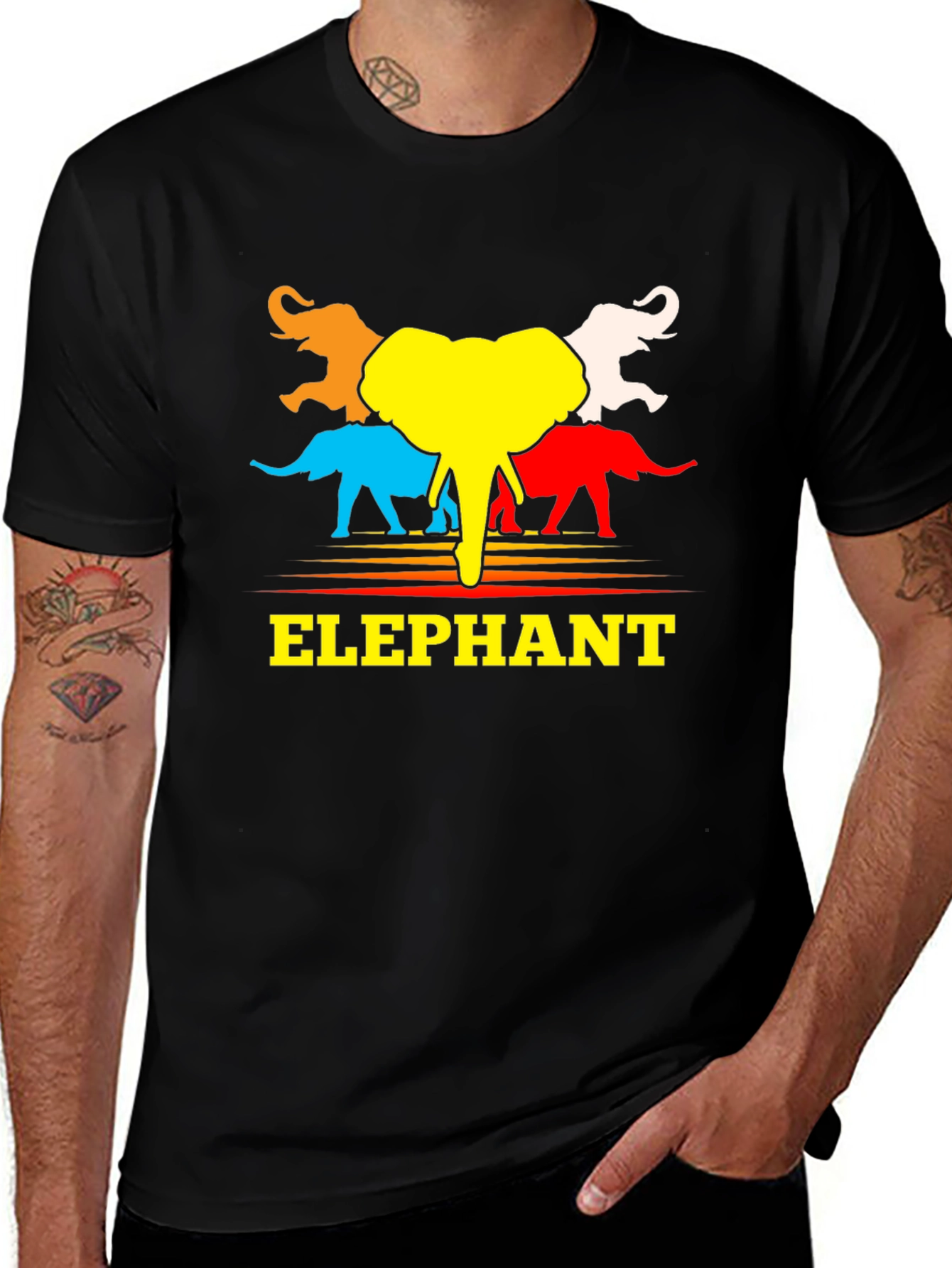 Variant 20 of Colorful Elephant Graphic Tee - Unisex Black T-Shirt