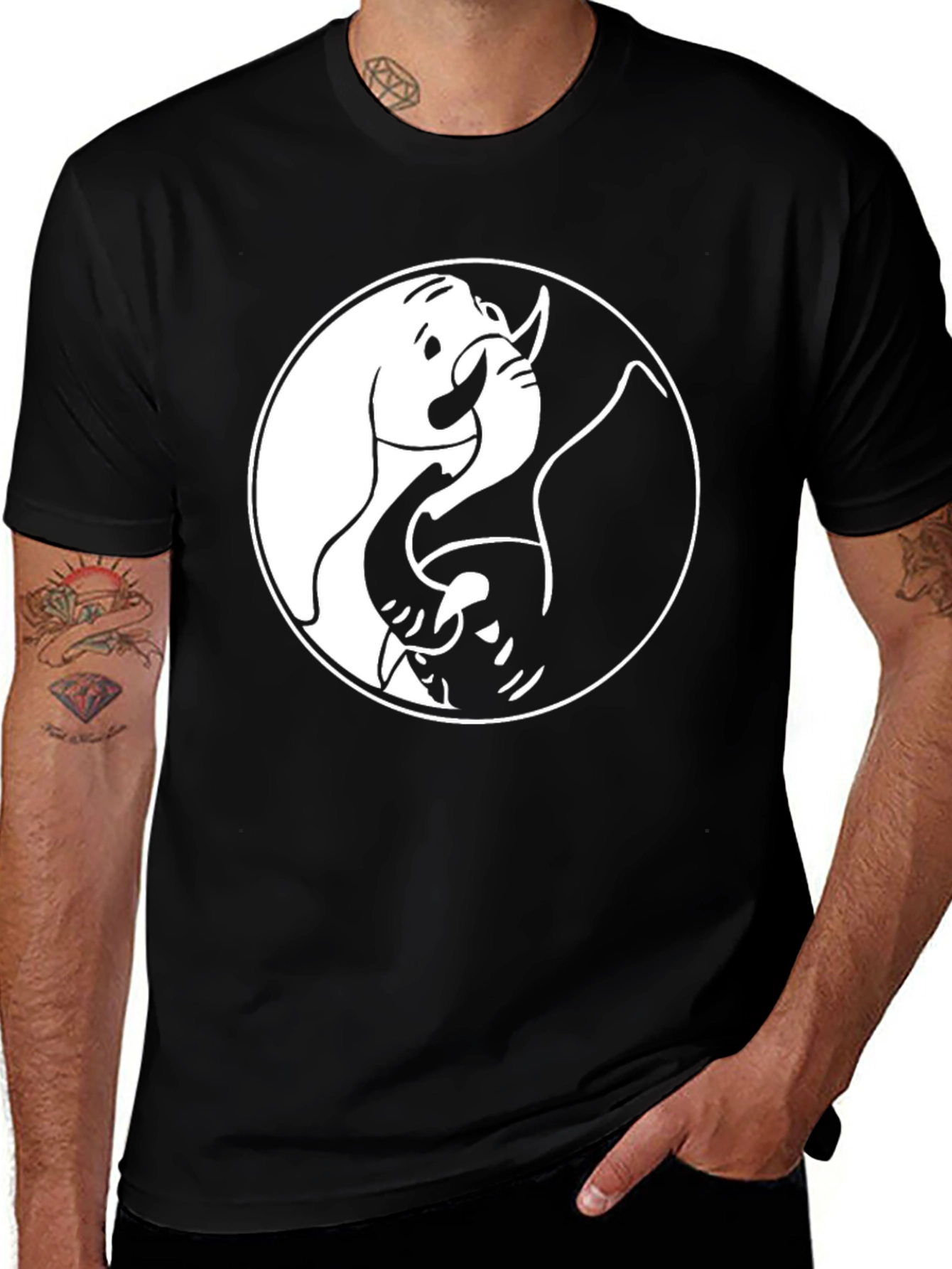Variant 15 of Yin Yang Elephant Graphic Tee - Soft Black Cotton Blend