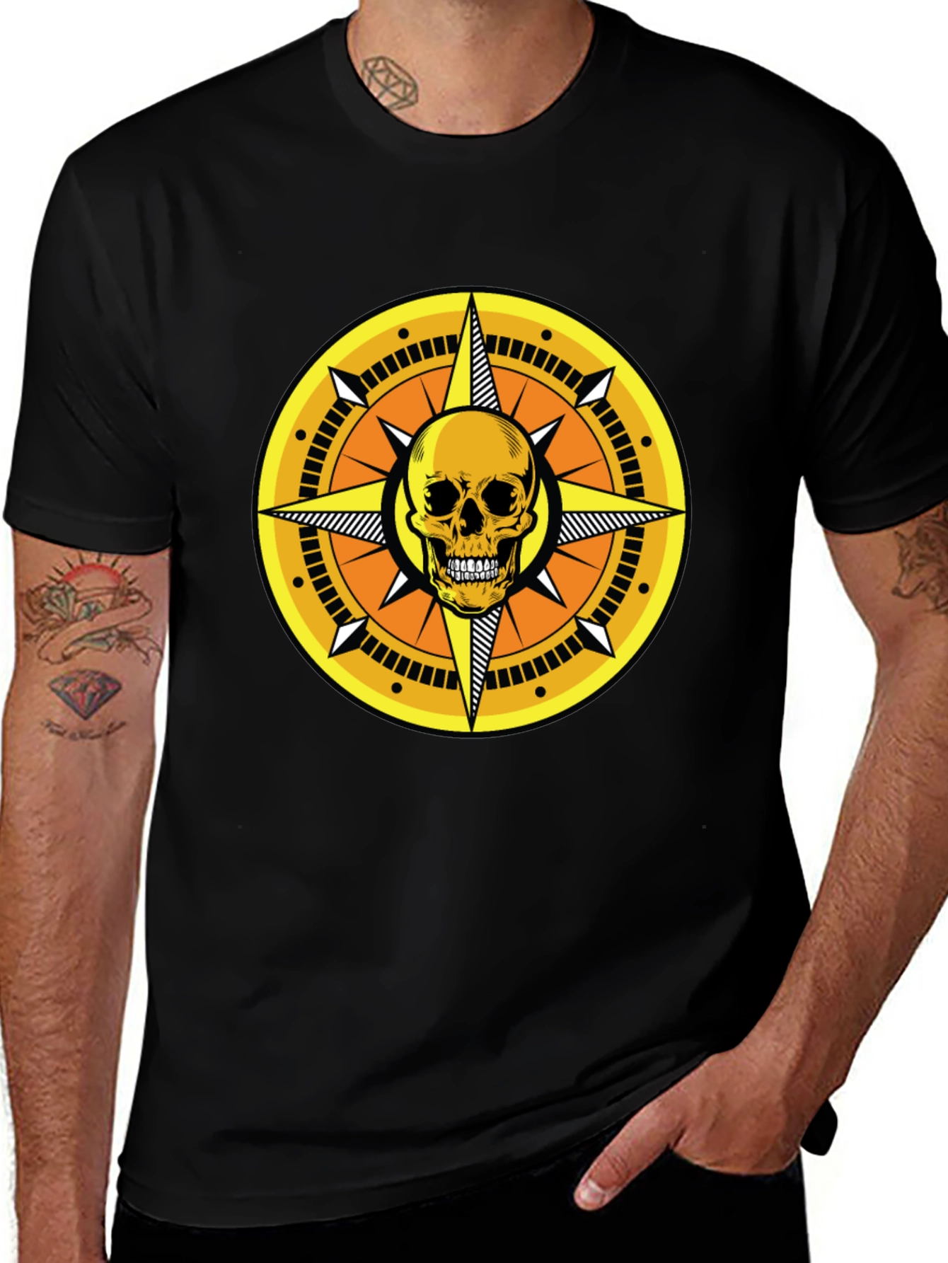 Variant 9 of Skull Compass Graphic Tee - Black Cotton Shirt