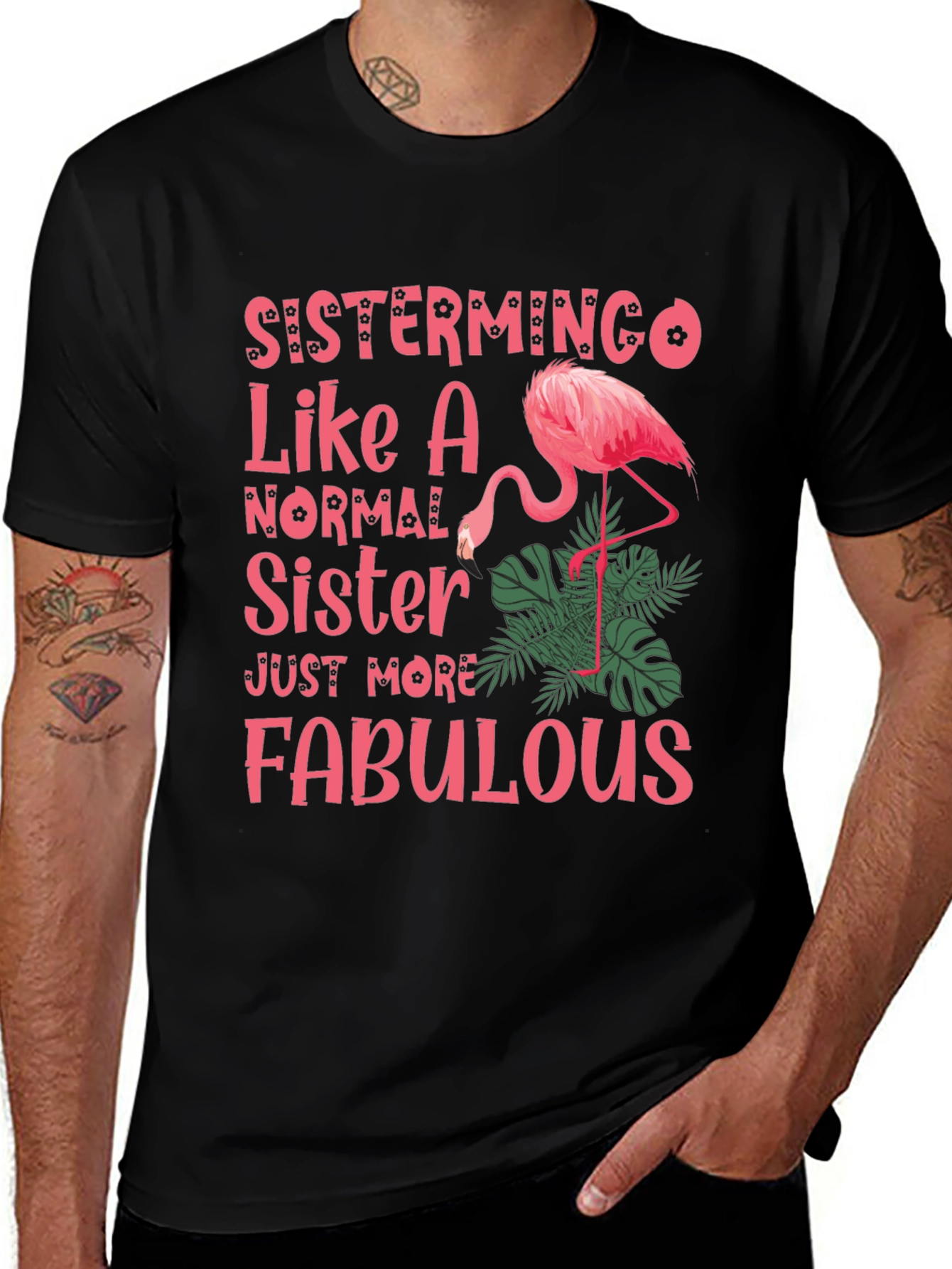Variant 26 of Sistermingo T-Shirt: Fabulous Sister Flamingo Tee