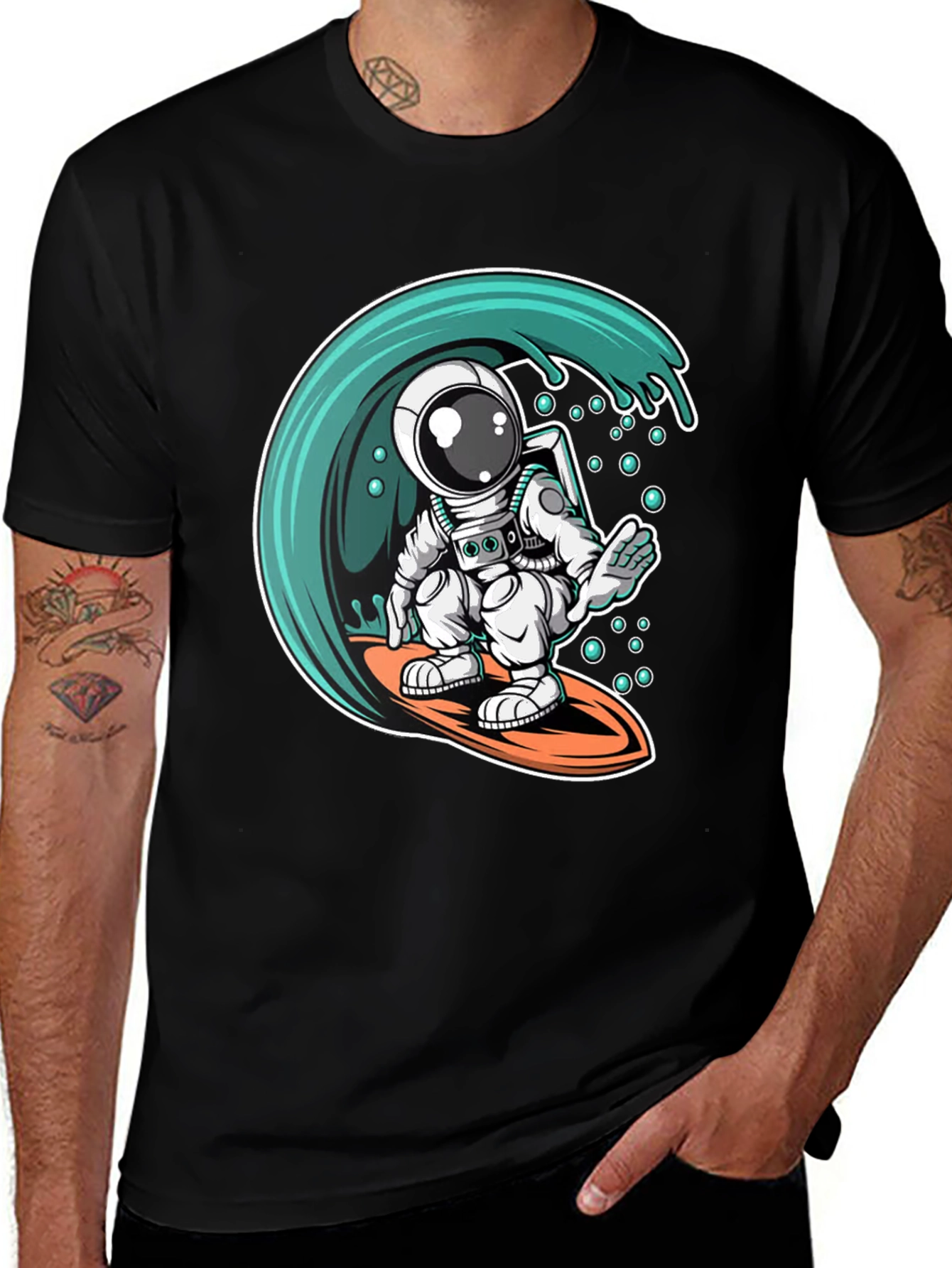 Variant 27 of Surfing Astronaut Black T-Shirt