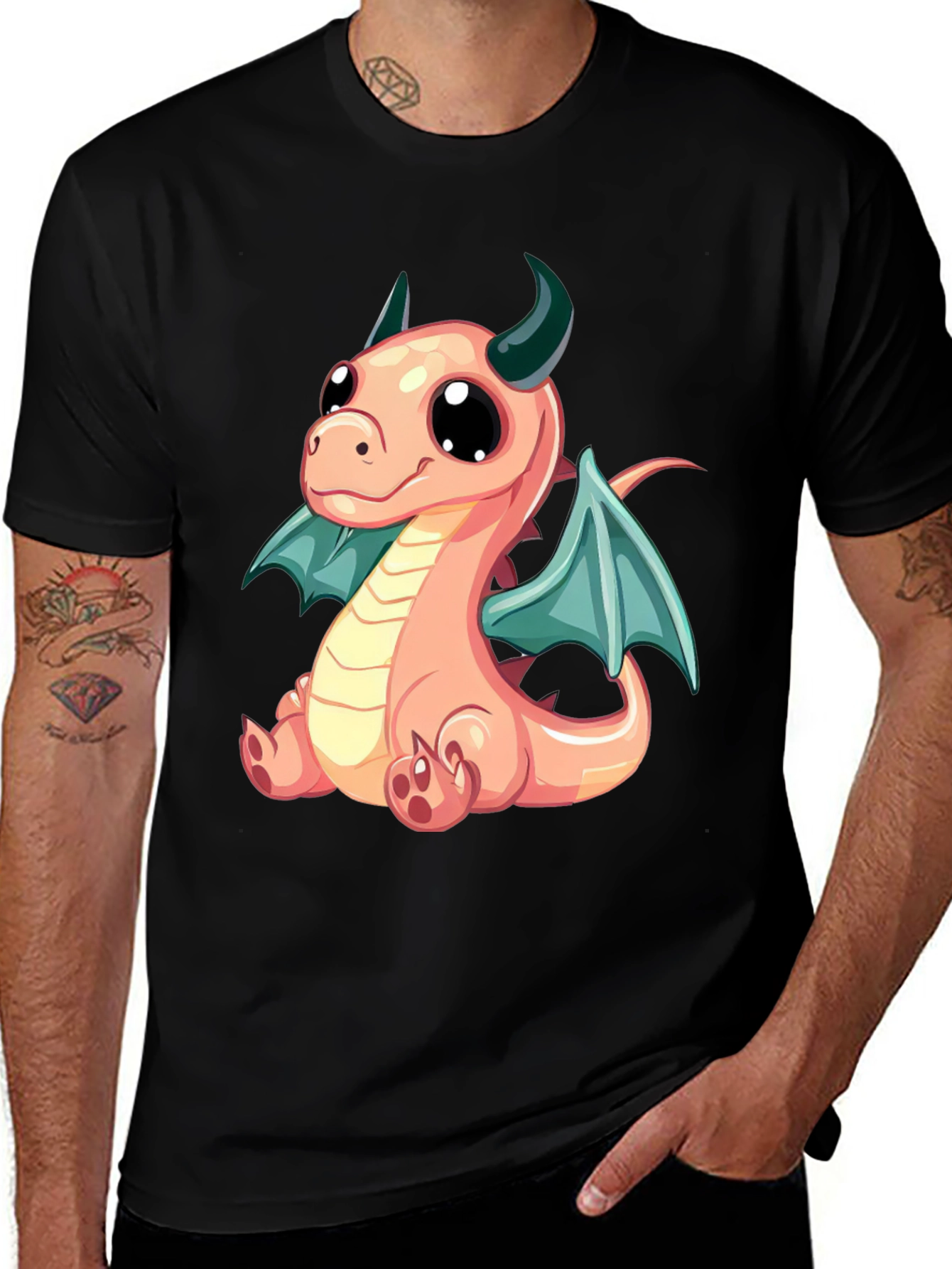 Variant 26 of Cute Dragon Cartoon Print Black T-Shirt
