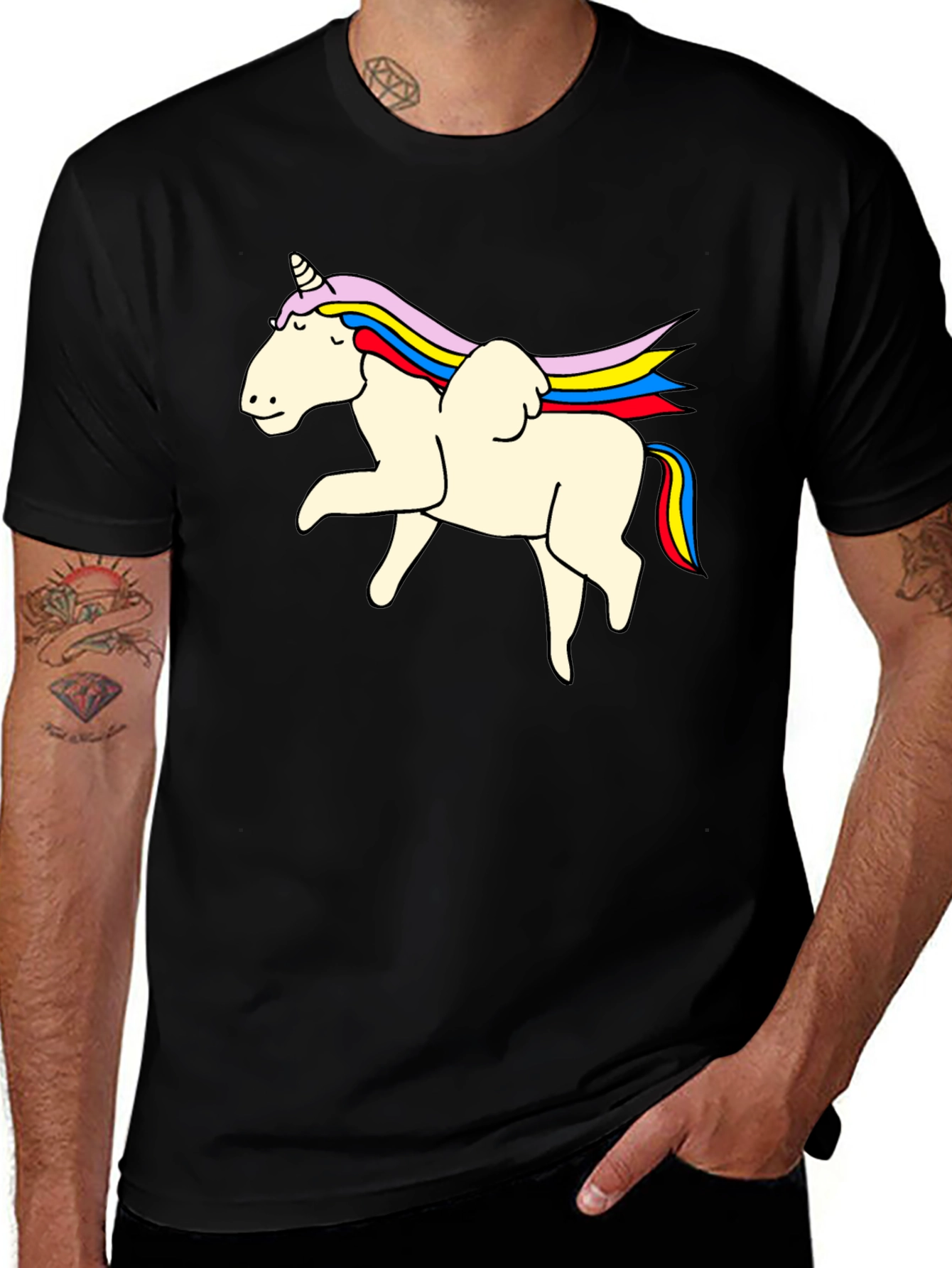 Variant 11 of Unicorn Pegasus Graphic Tee - Black Cotton T-Shirt