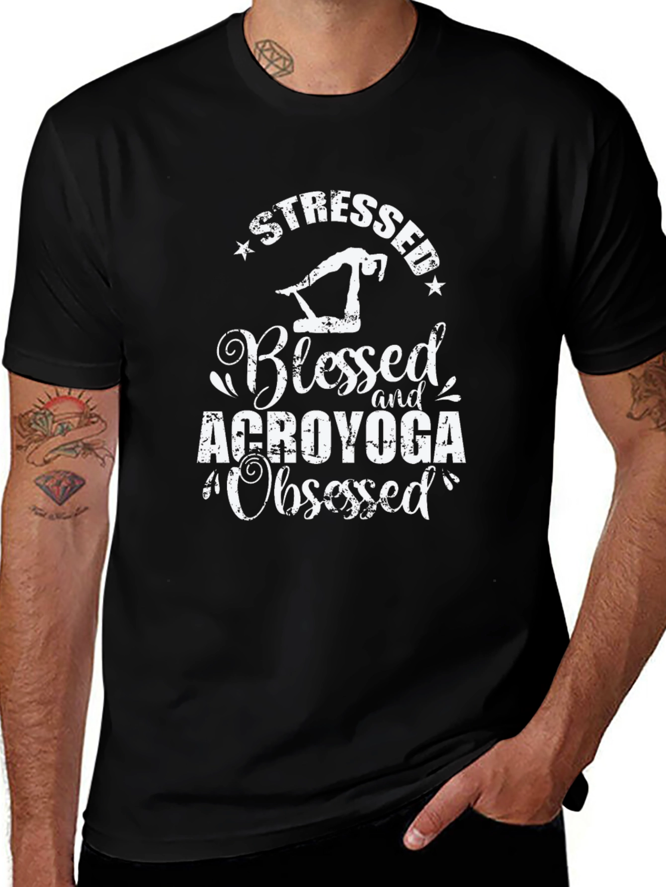 Variant 16 of Stressed Blessed Acroyoga Obsessed Graphic Tee
