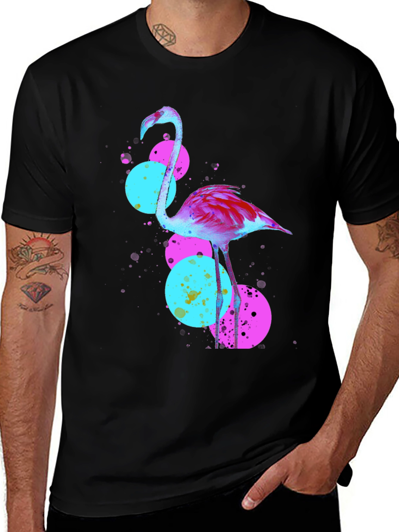 Variant 20 of Flamingo Graphic Tee - Stylish Men's Black T-Shirt