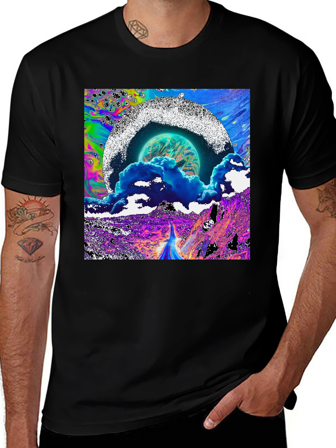 Variant 11 of Psychedelic Space Print Crew Neck Tee