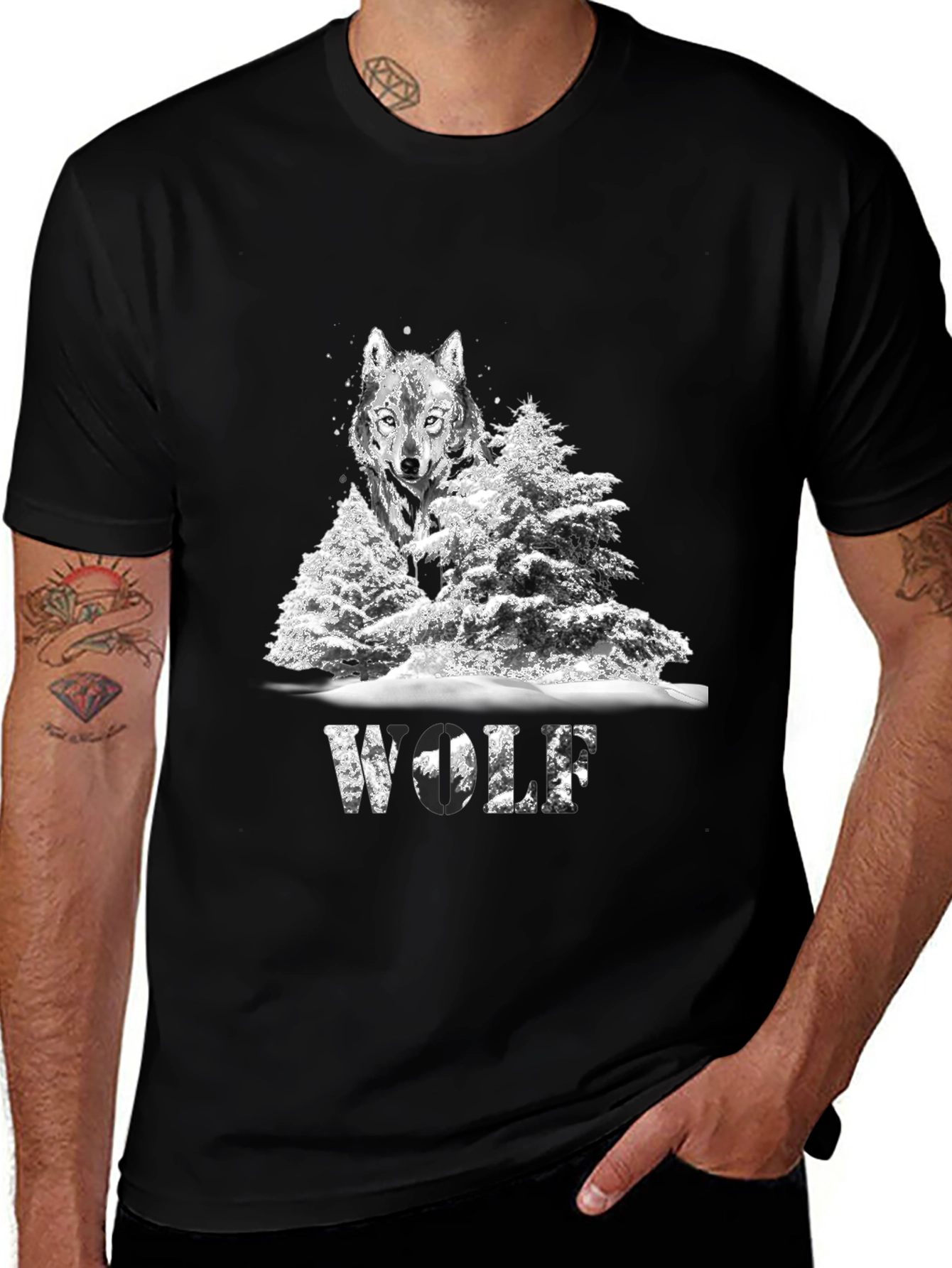 Variant 26 of Wolf & Winter Trees Graphic Print T-Shirt