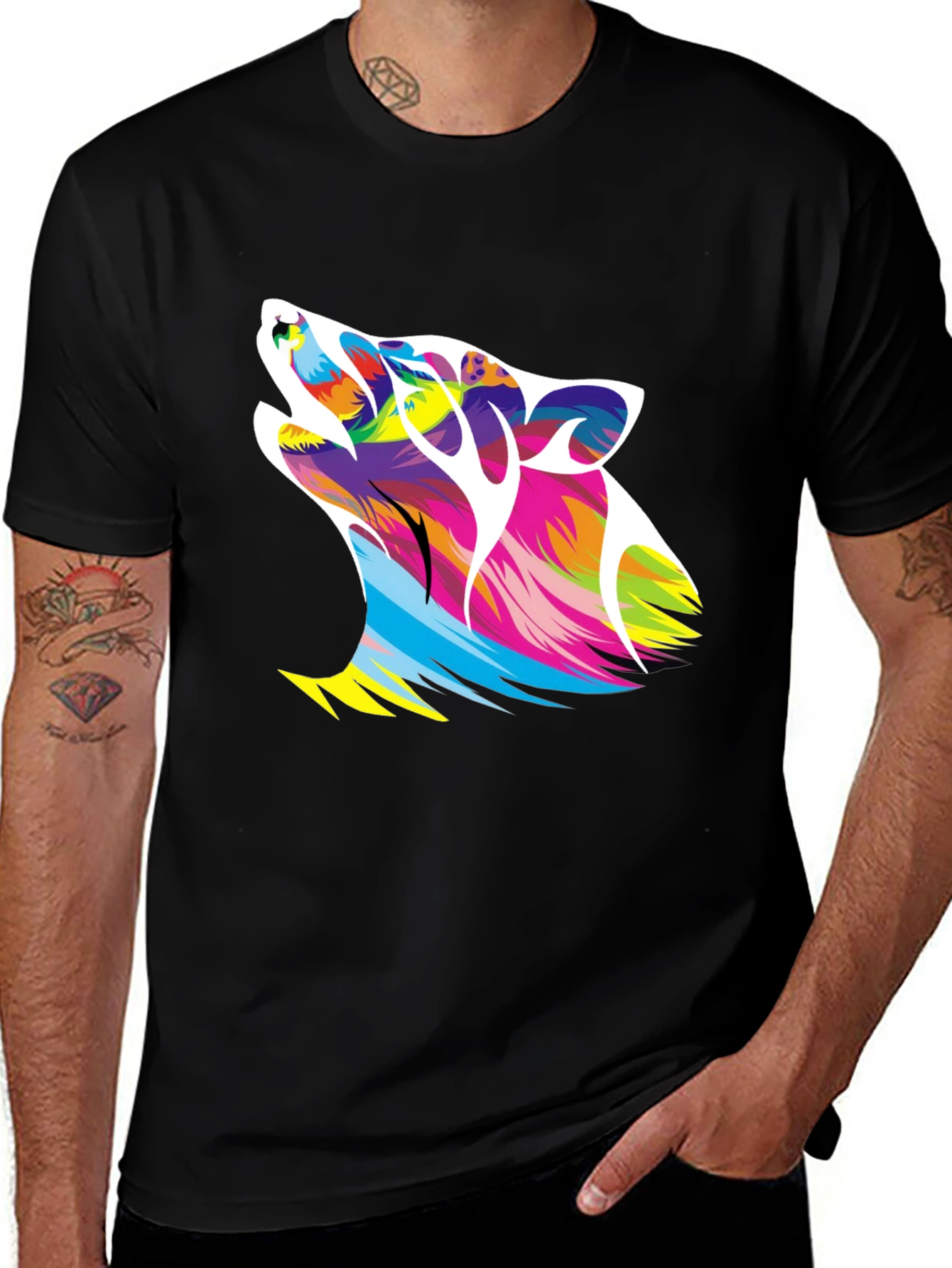 Variant 2 of Vivid Wolf Graphic Black T-Shirt