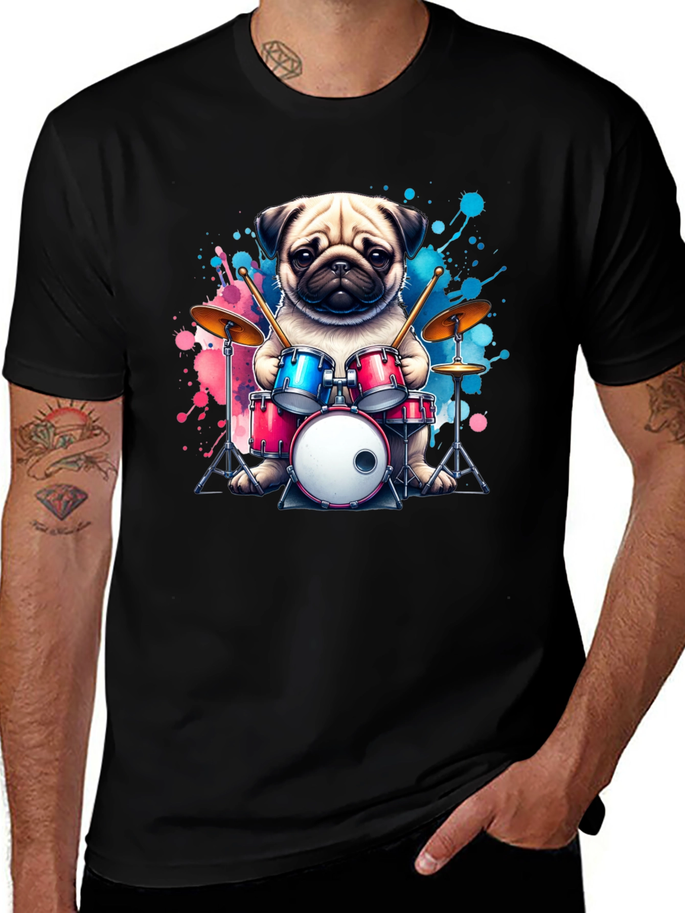 Variant 3 of Drummer Pug Graphic T-Shirt