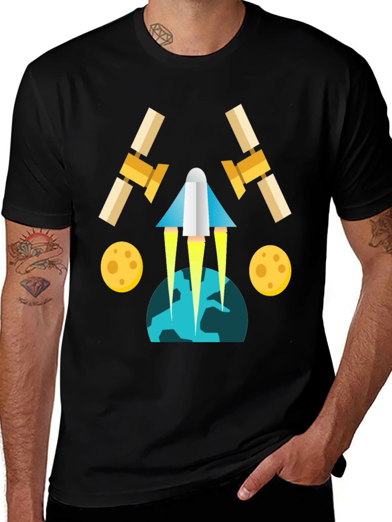 Variant 10 of Space Travel Graphic Tee - Black Cotton Blend