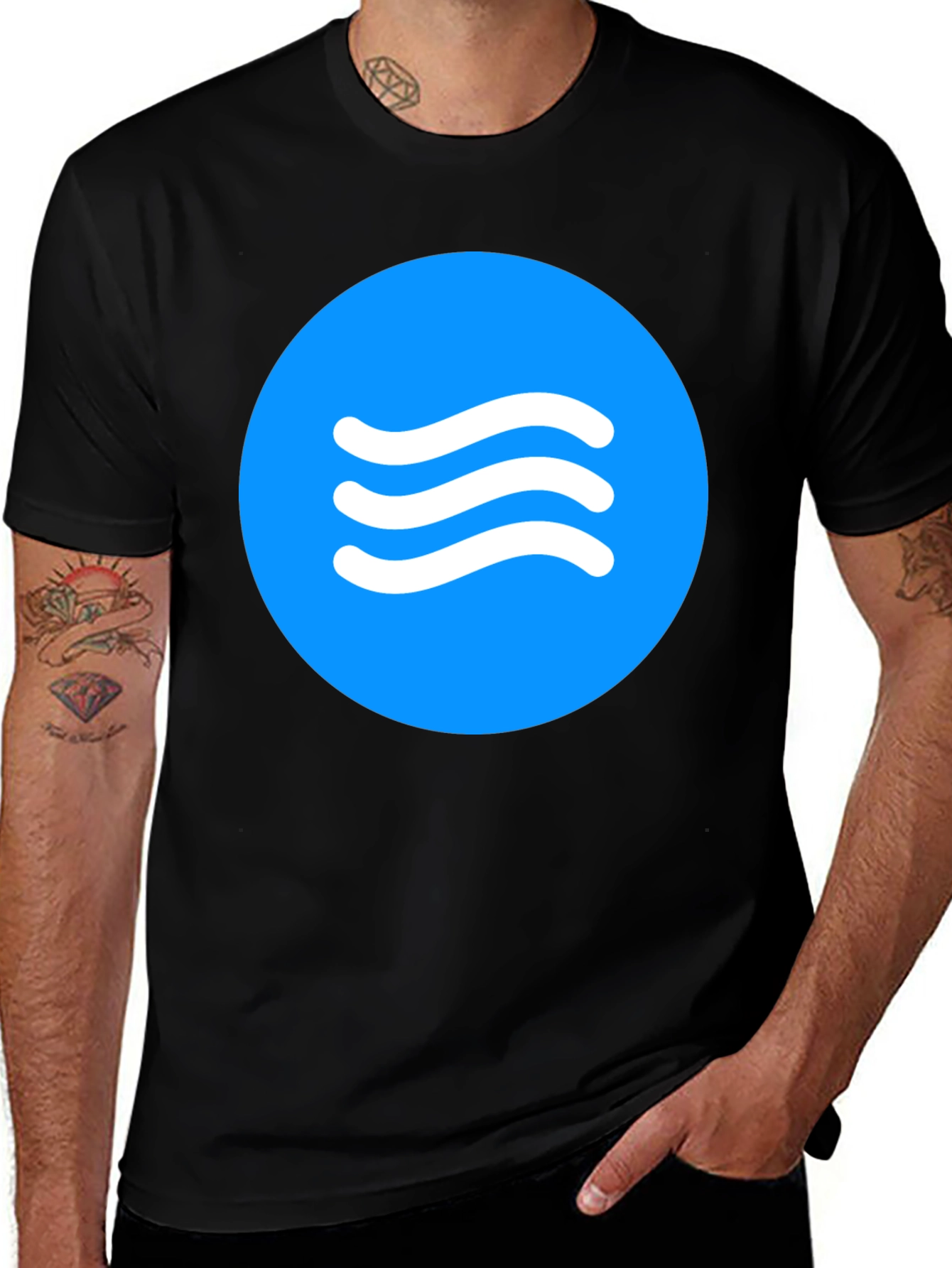 Variant 14 of Blue Circle Waves Graphic Black T-Shirt