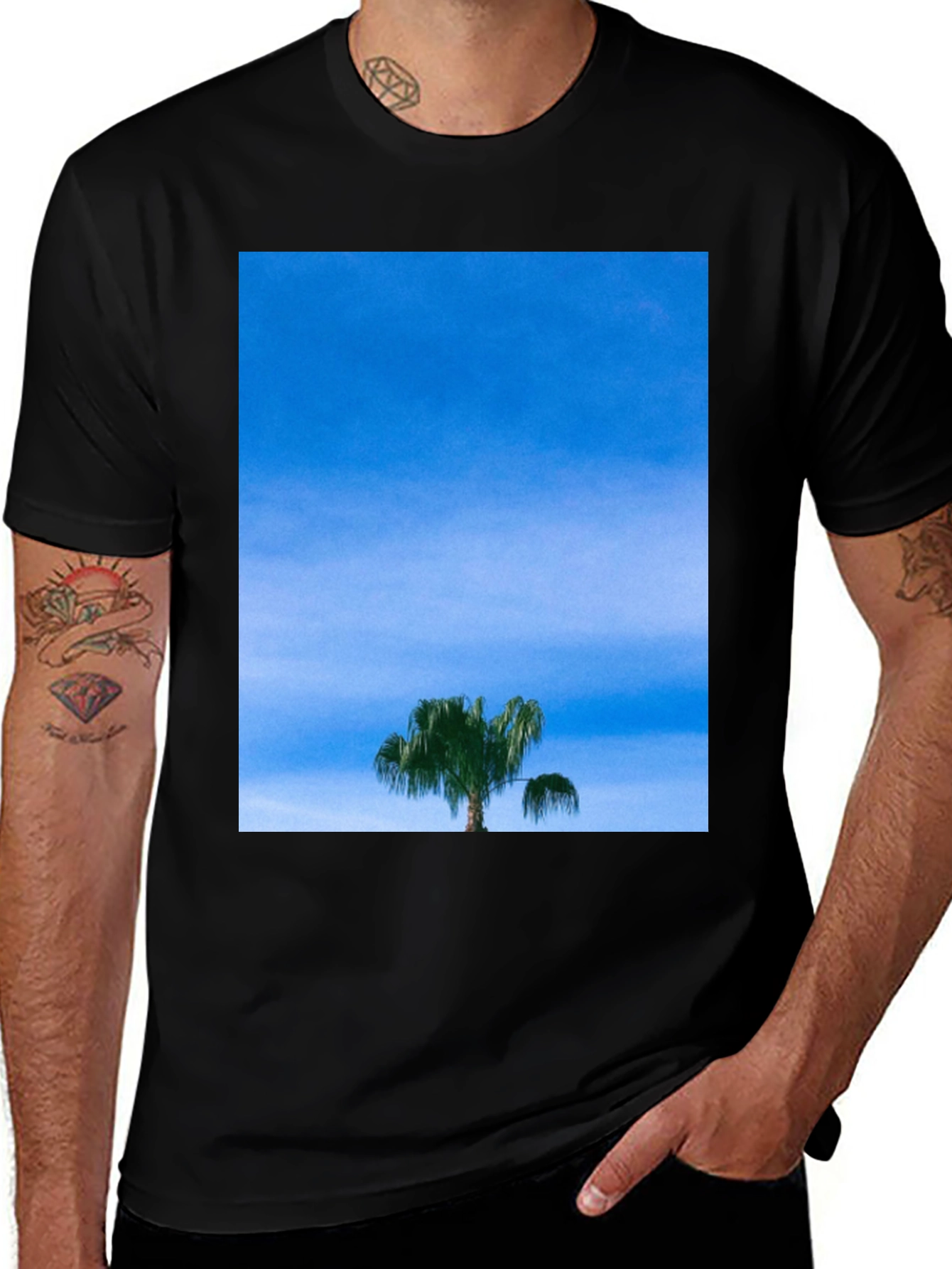 Variant 4 of Palm Tree Sky Graphic Tee - Casual Comfort