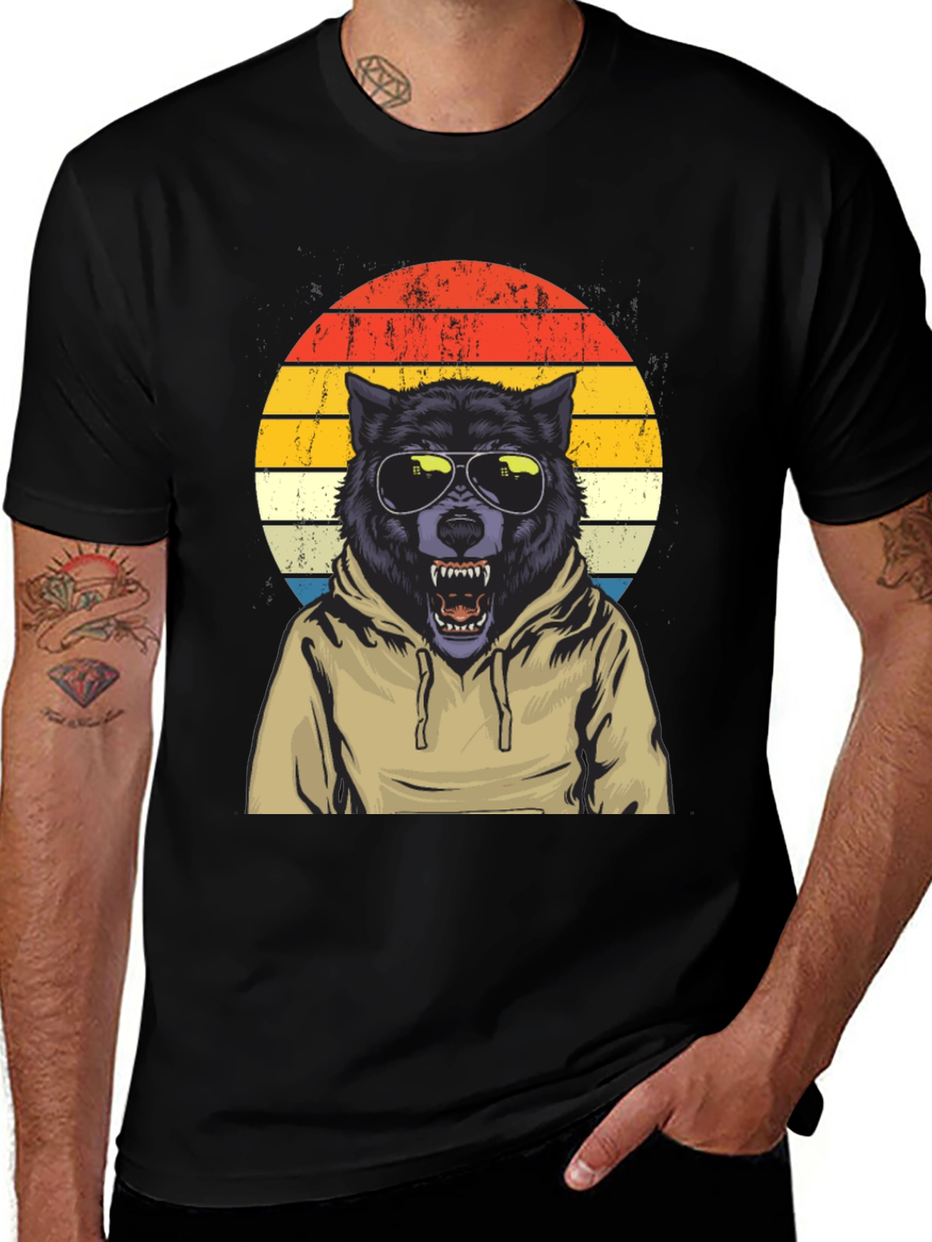 Variant 8 of Retro Wolf Hoodie T-Shirt