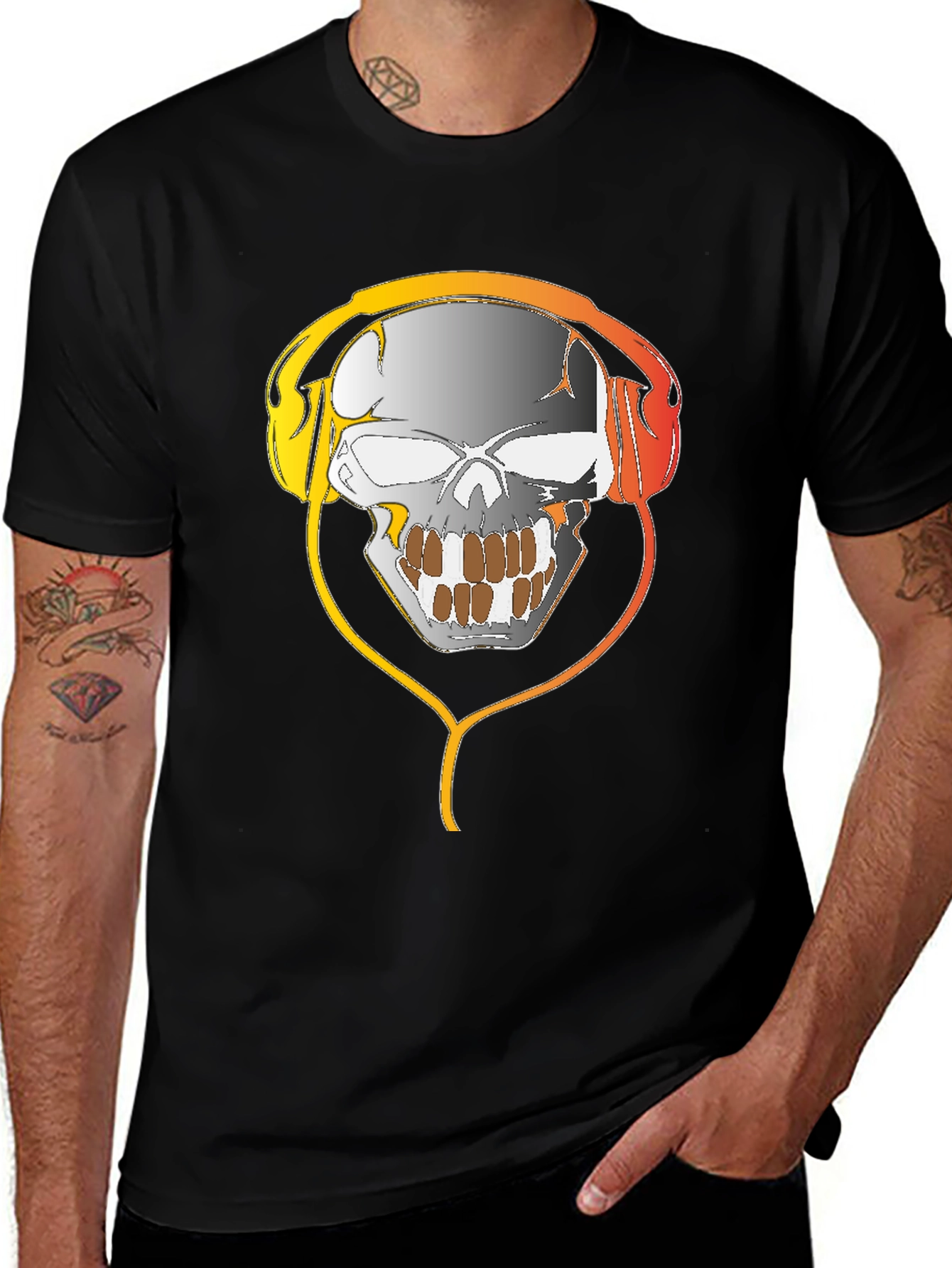 Variant 13 of Skull with Headphones Graphic Black T-Shirt
