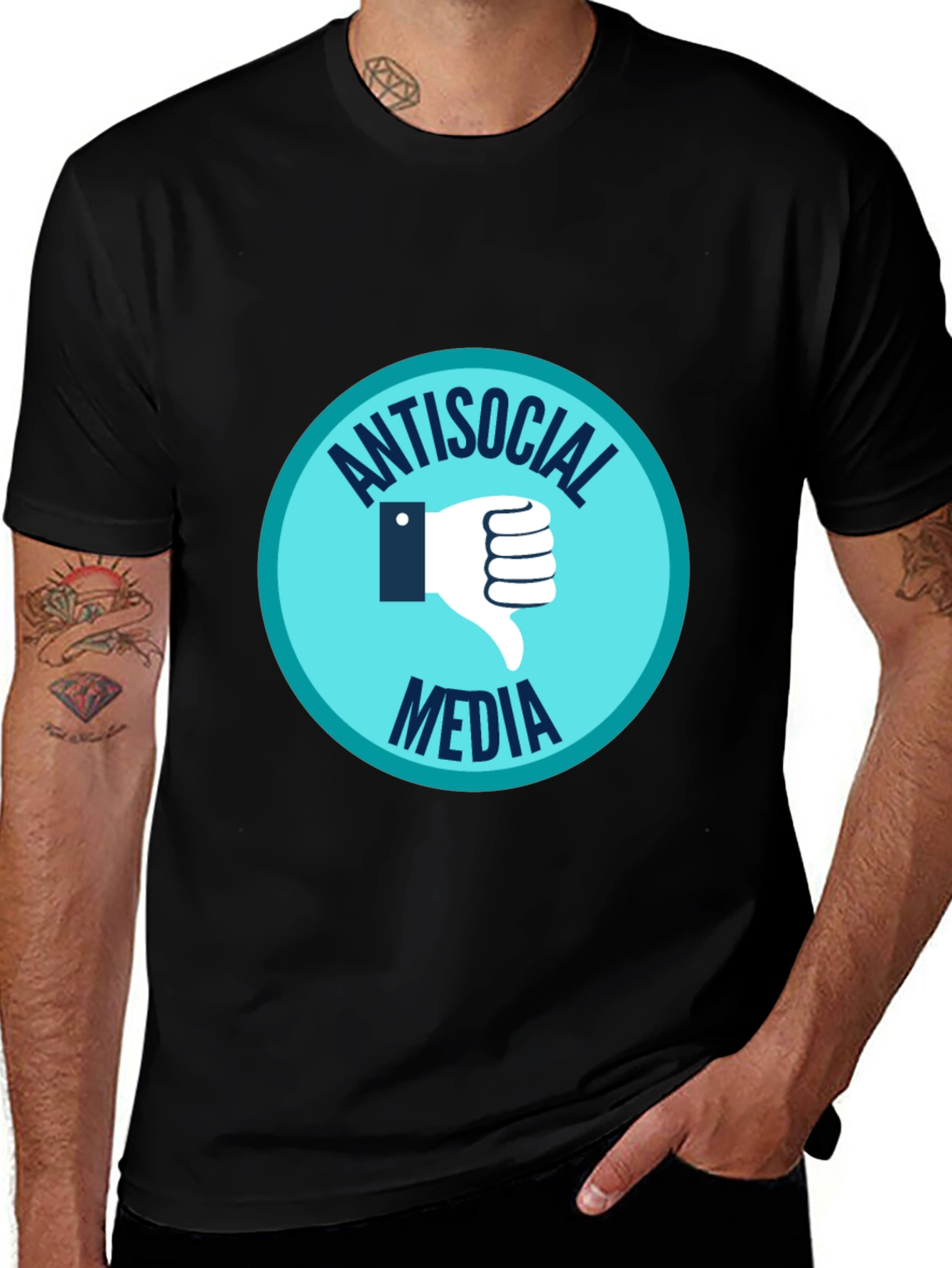 Variant 21 of Antisocial Media Black T-Shirt with Thumbs Down Graphic