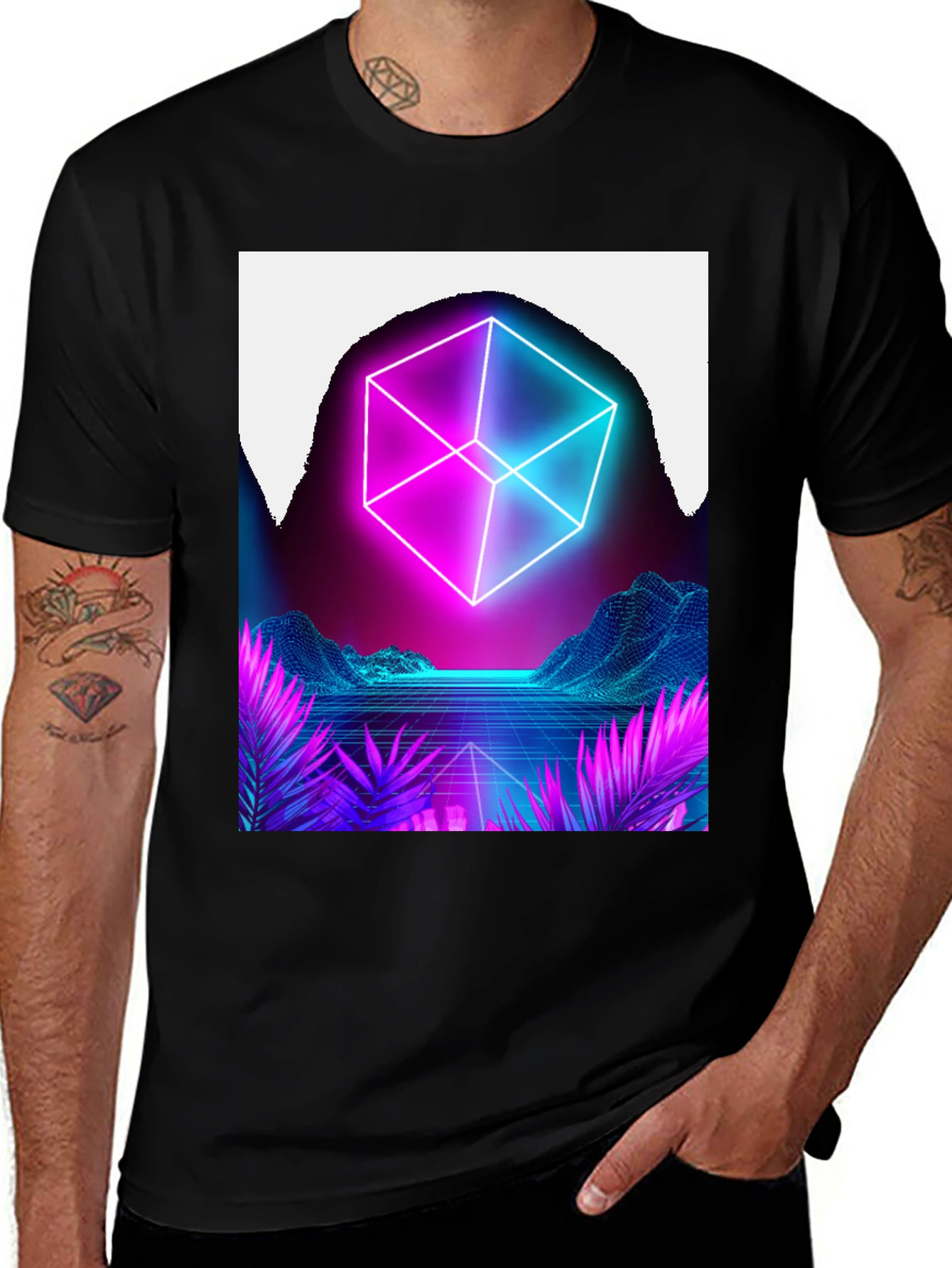 Cyberpunk Retro Wave T-Shirt - Futuristic Neon Cube