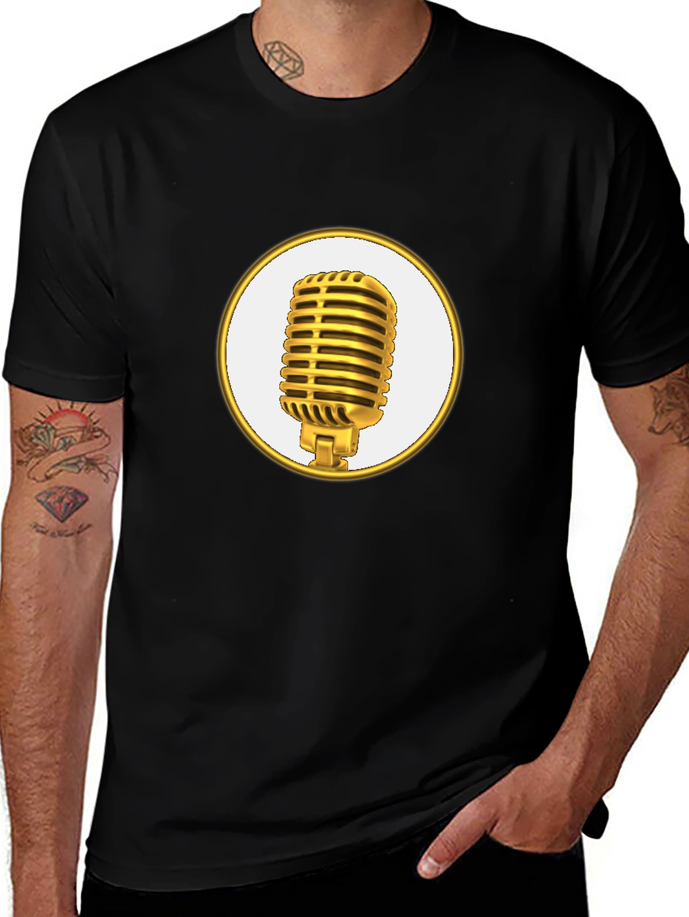 Black Retro Microphone Graphic Tee - Stylish & Comfortable main image