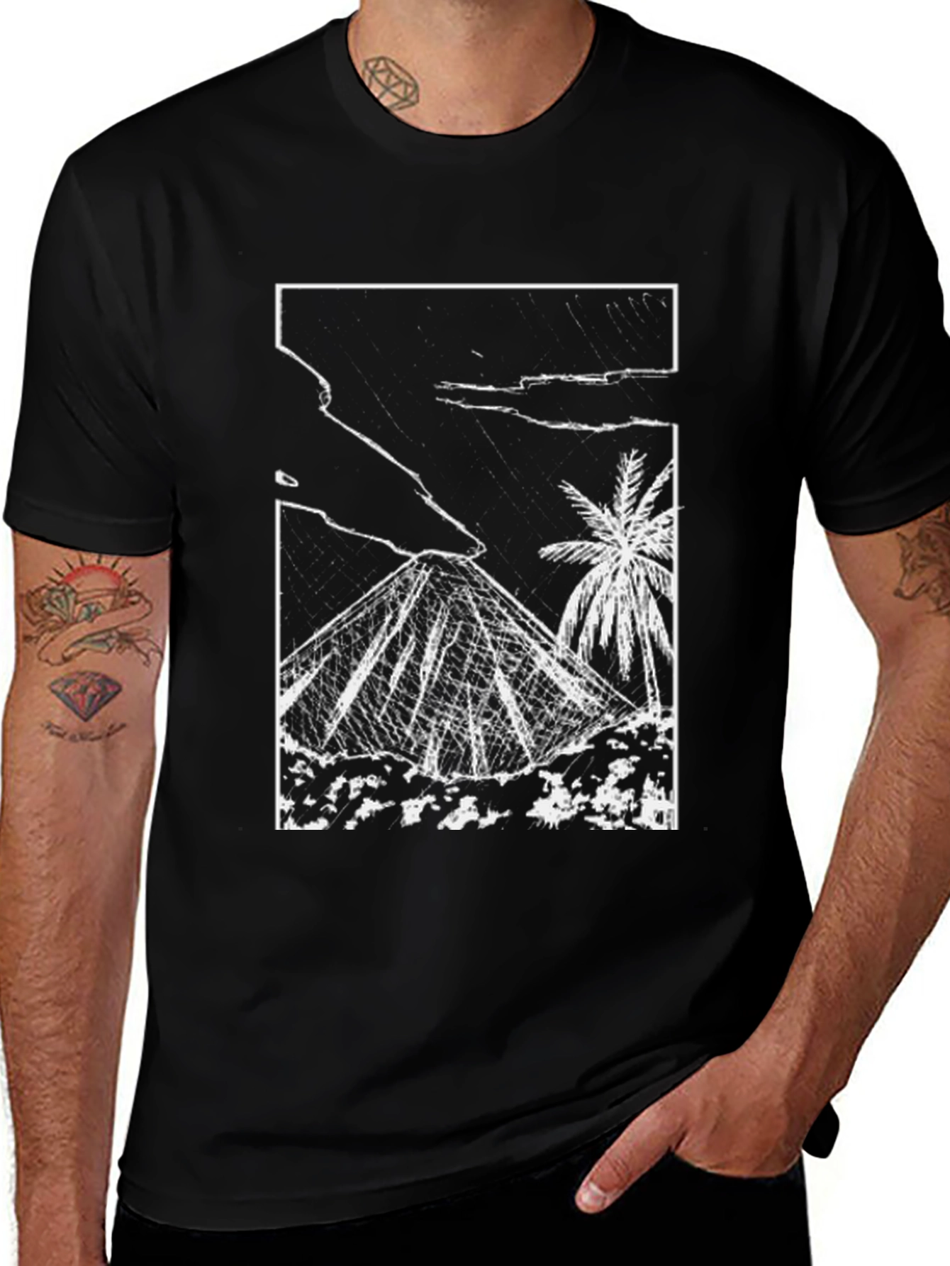 Vintage Pyramid Palm Tree Graphic Black T-Shirt