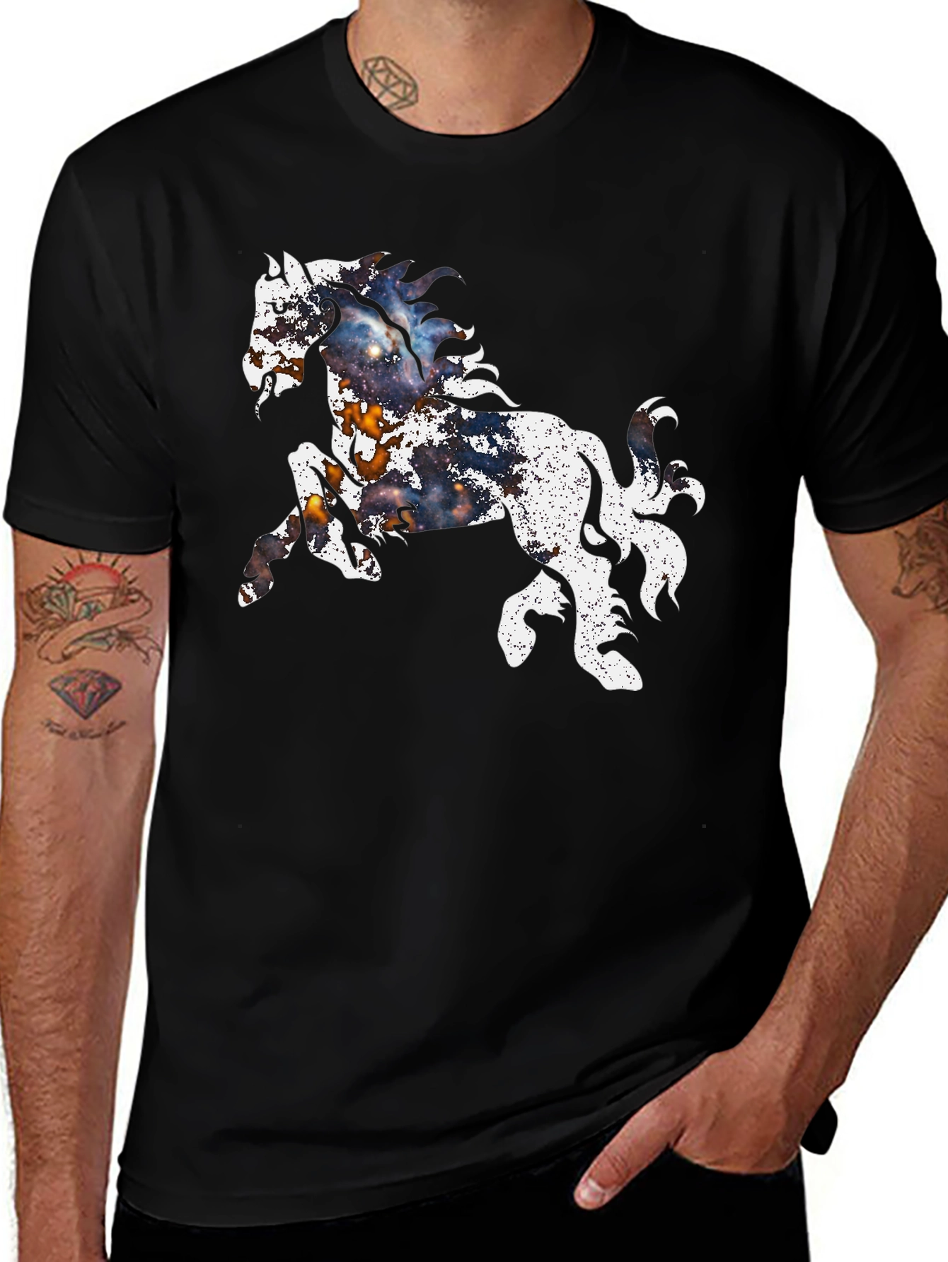 Variant 10 of Galaxy Horse Graphic Tee - Black Cotton Shirt