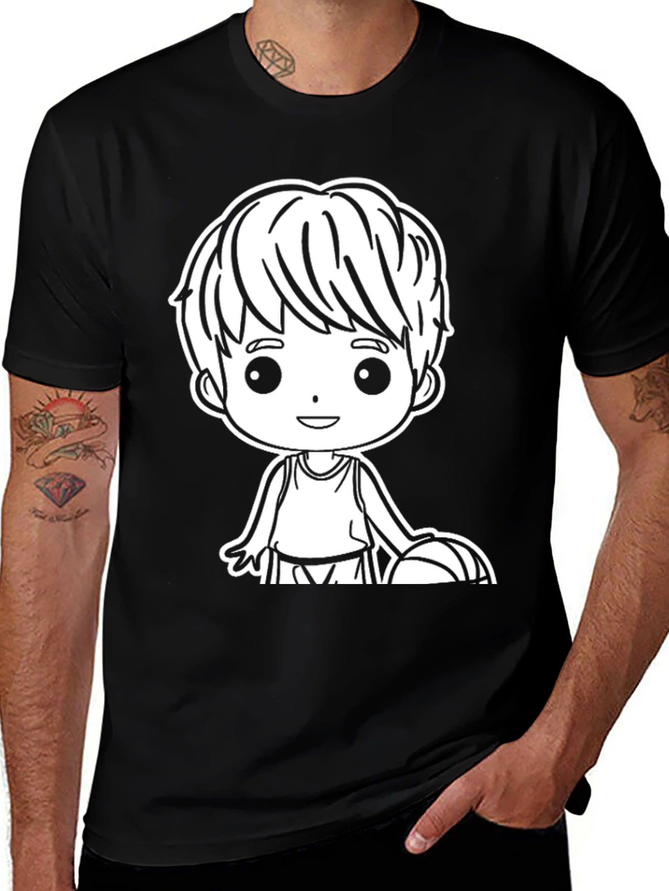 Variant 26 of Cartoon Boy Basketball Graphic Tee - Black