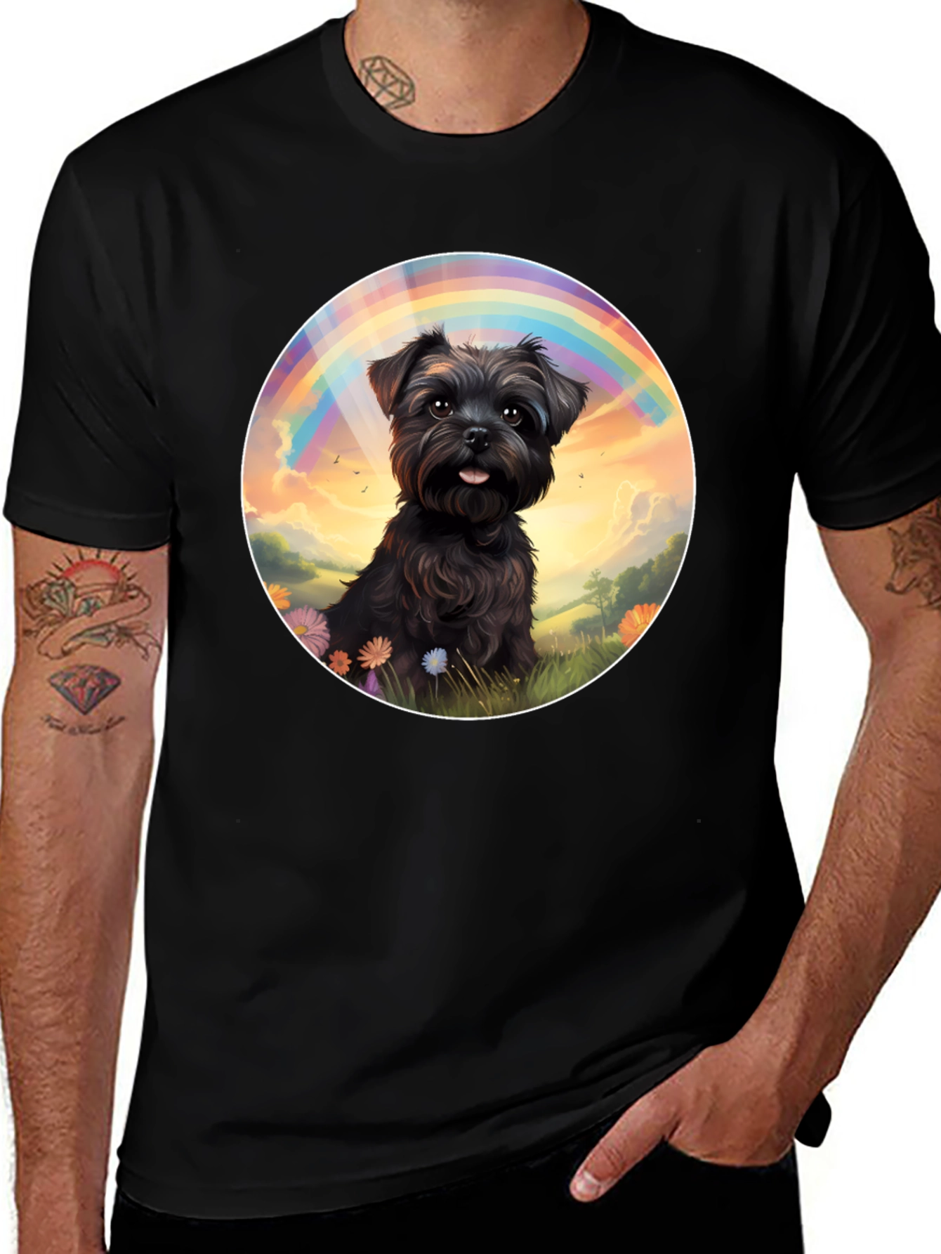 Variant 21 of Dog Rainbow Graphic Tee - Black Cotton Blend