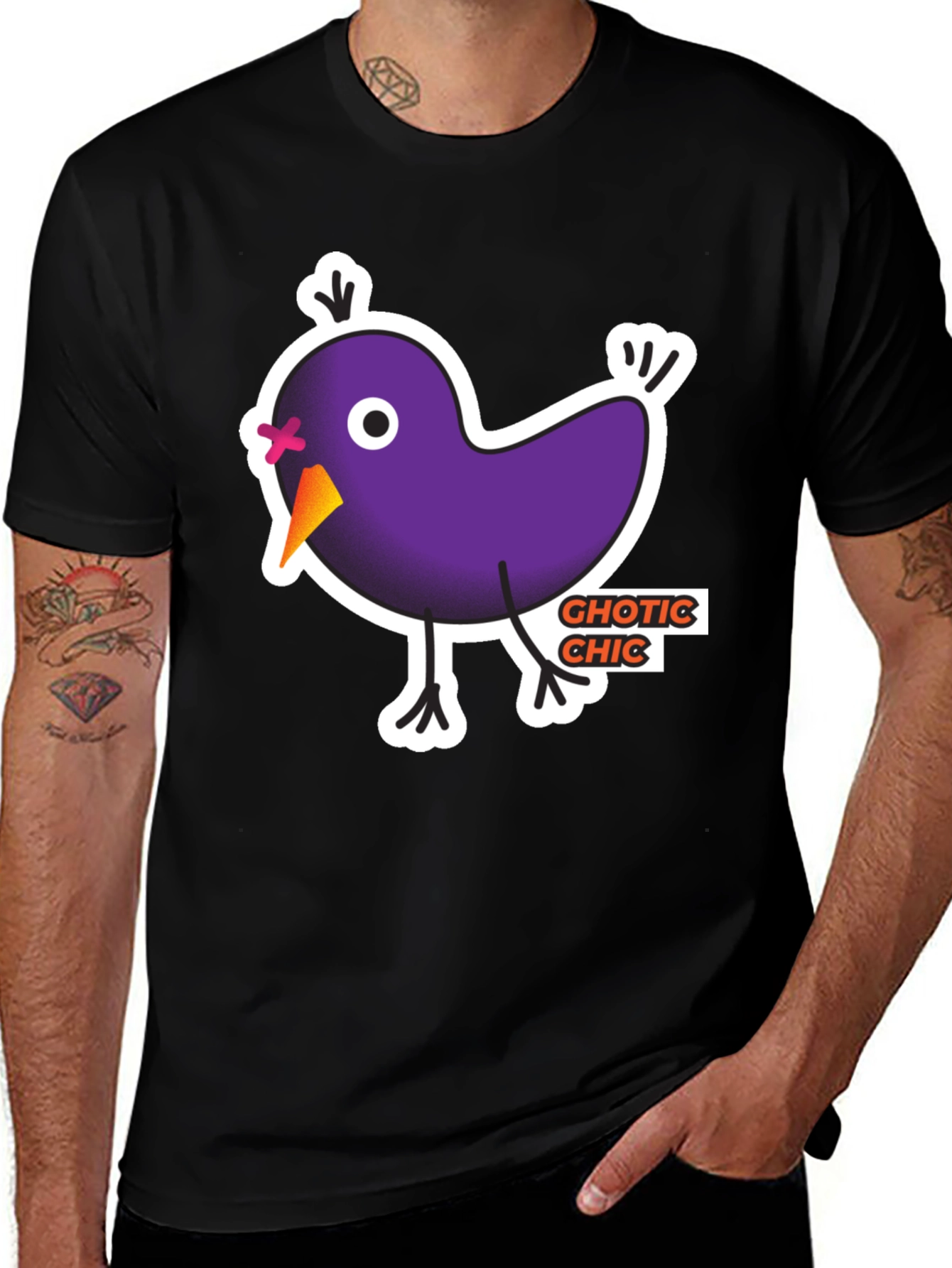 Variant 25 of Gothic Chic Bird Graphic T-Shirt - Black