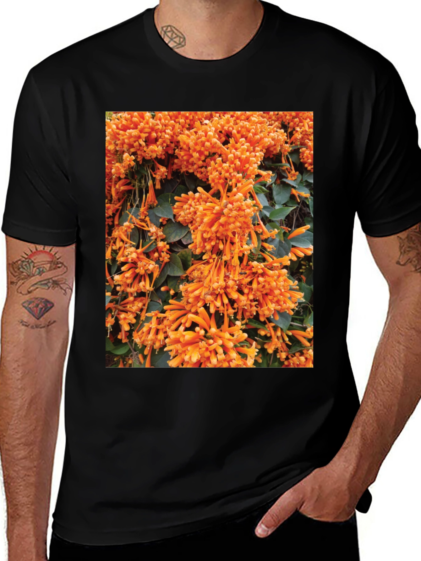 Variant 28 of Floral Graphic Tee - Bold Orange Blooms
