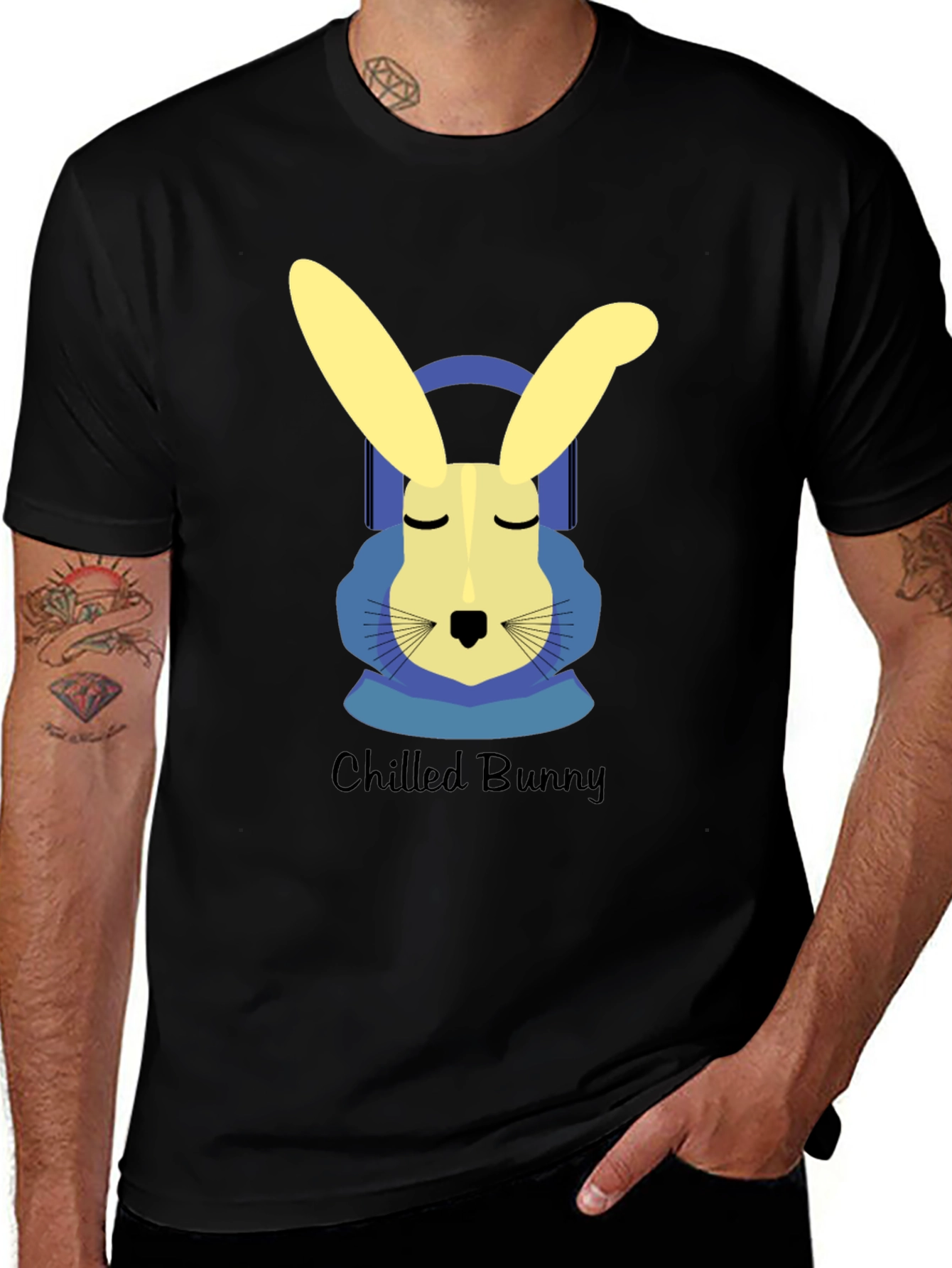 Black Chilled Bunny Graphic Tee - Black Cotton T-Shirt main image