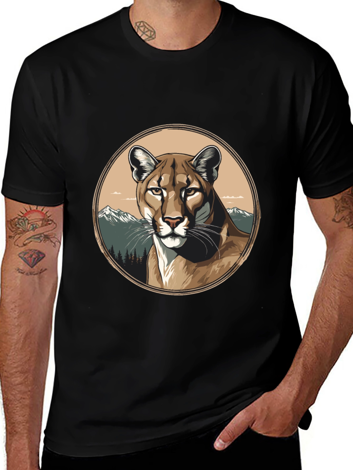 Variant 5 of Mountain Lion Graphic Tee - Premium Black T-Shirt